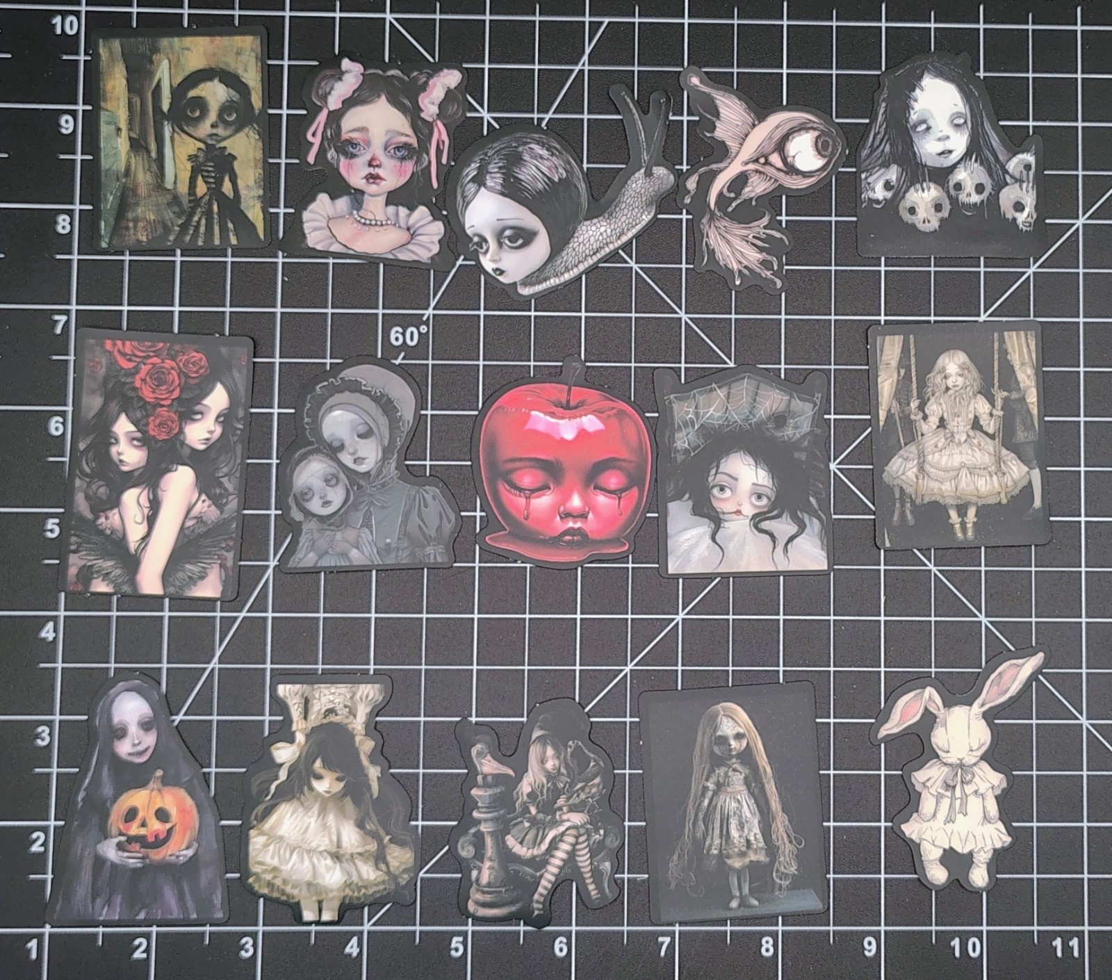 50 Creepy Goth Doll Stickers Vinyl Lot Dark Horror Spooky Macabre Emo Decals