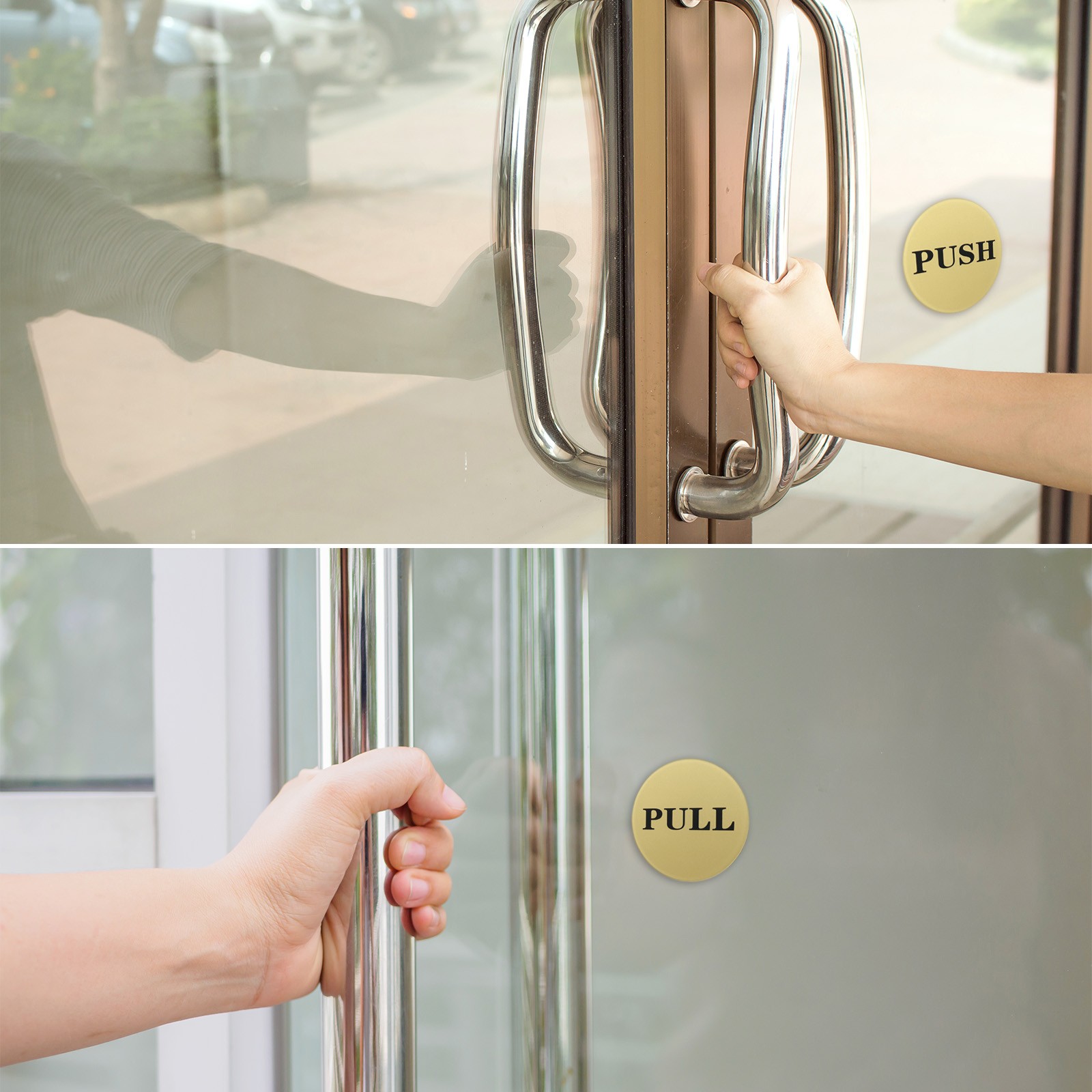 4Pcs Push Pull Door Sign Adhesive Round Acrylic Wall Sticker Marker Golden
