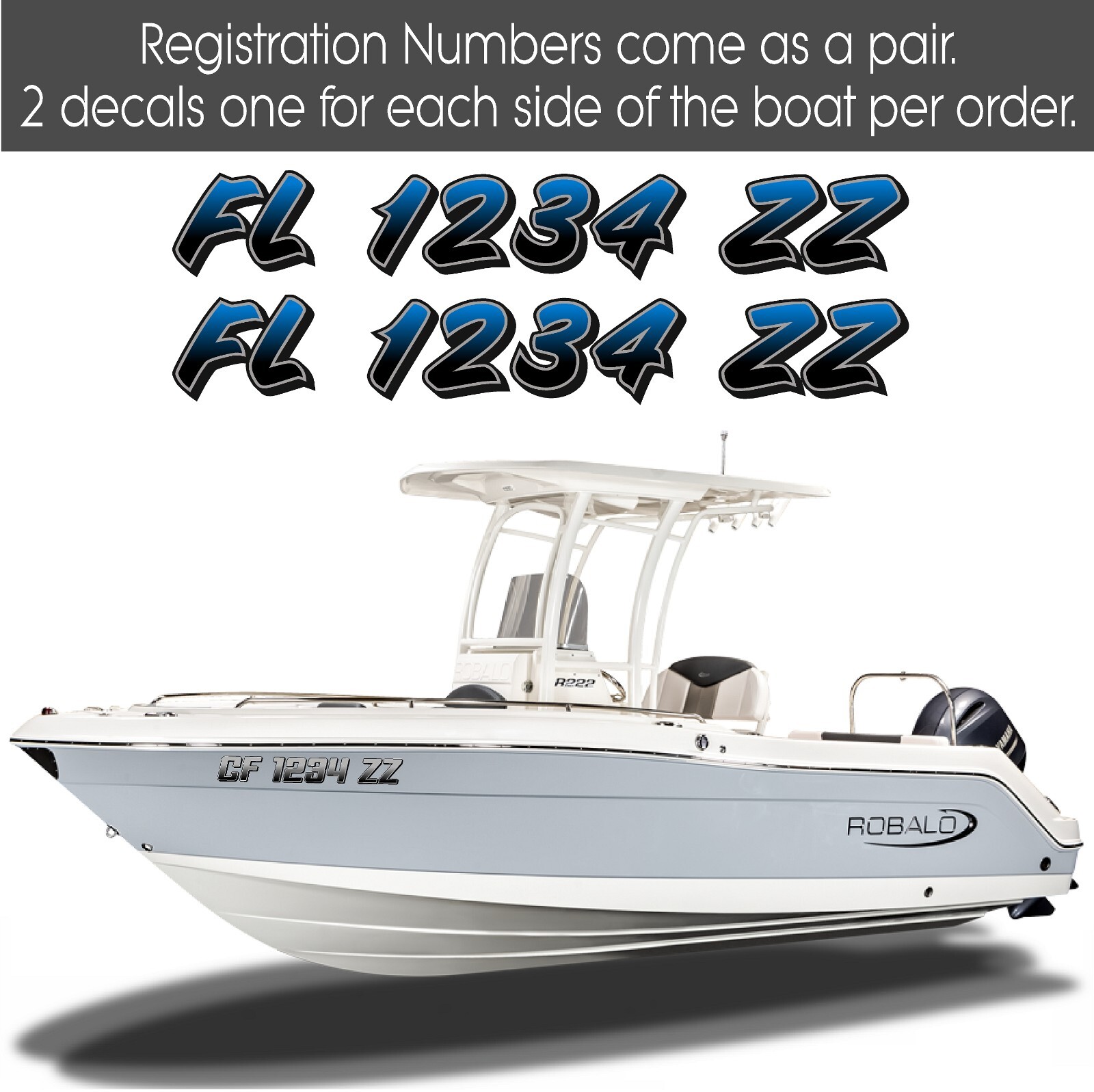 Boat Registration Numbers & Letters 2 Pack 3" x 15" Boat & Jetski Stickers GRB