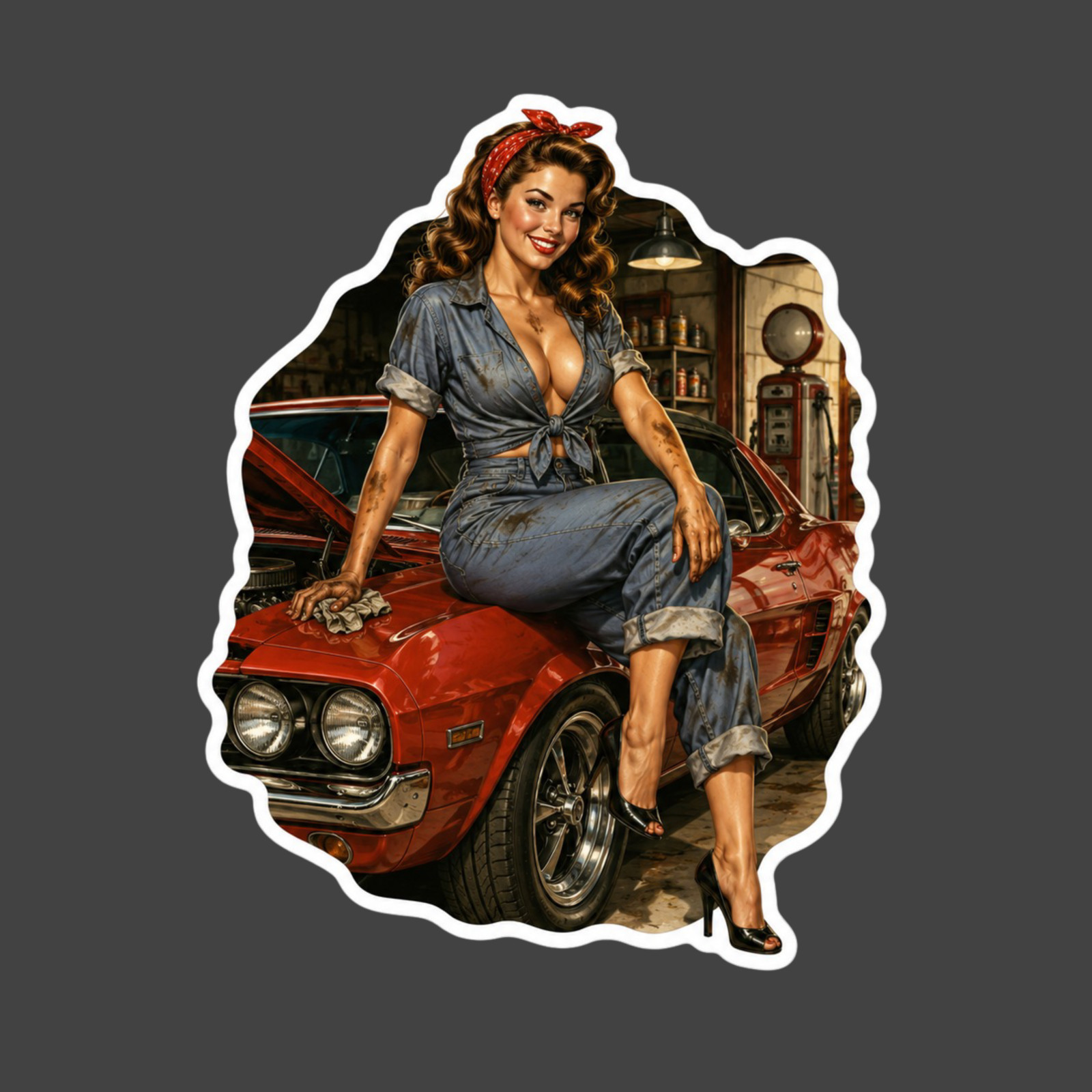 Pinup Girl Sticker Vinyl Decal Mechanic Muscle Car Garage Rockabilly Beauty