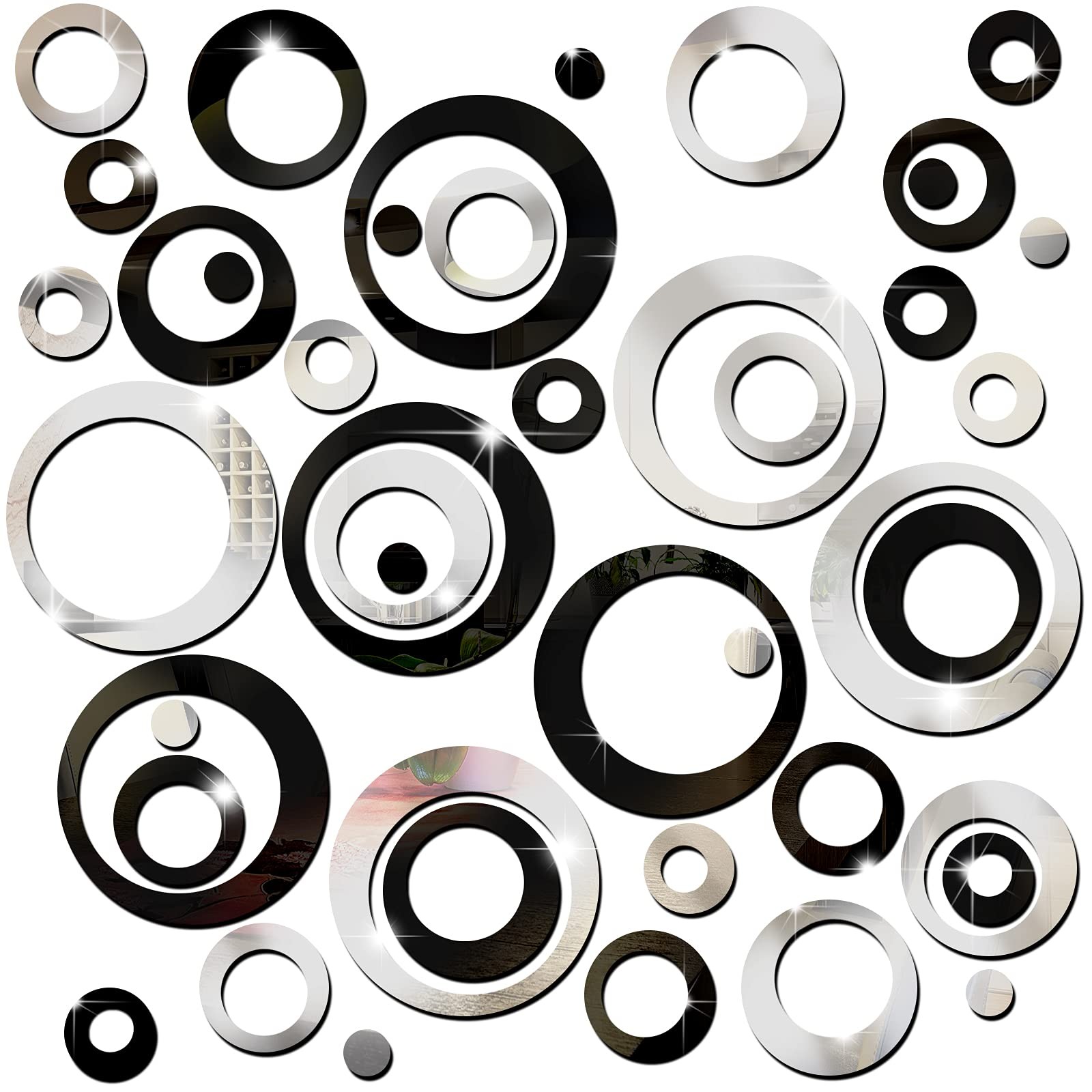 Outus 72 Pieces Wall Stickers Decor Acrylic Circle Mirror Clear,silver