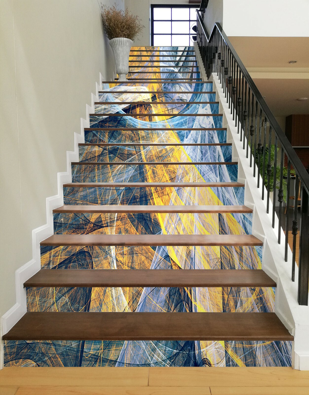 3D Blue Yellow 002NA Stair Risers Decoration Photo Mural Decal Wallpaper Fay