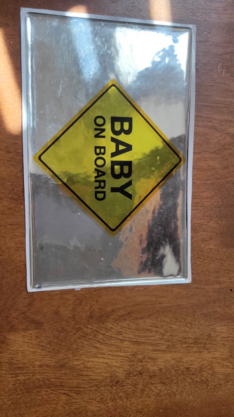 Baby on Board Domed Reflective Urethane Sticker 6×4 Inches Chrome and Yellow Foi