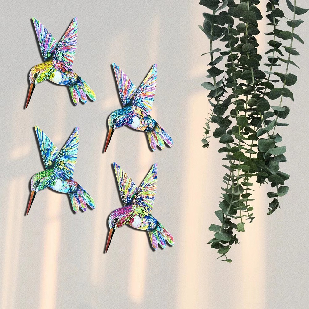 Bright Colorful Hummingbird Metal Wall Decoration for Indoor and Outdoor Use