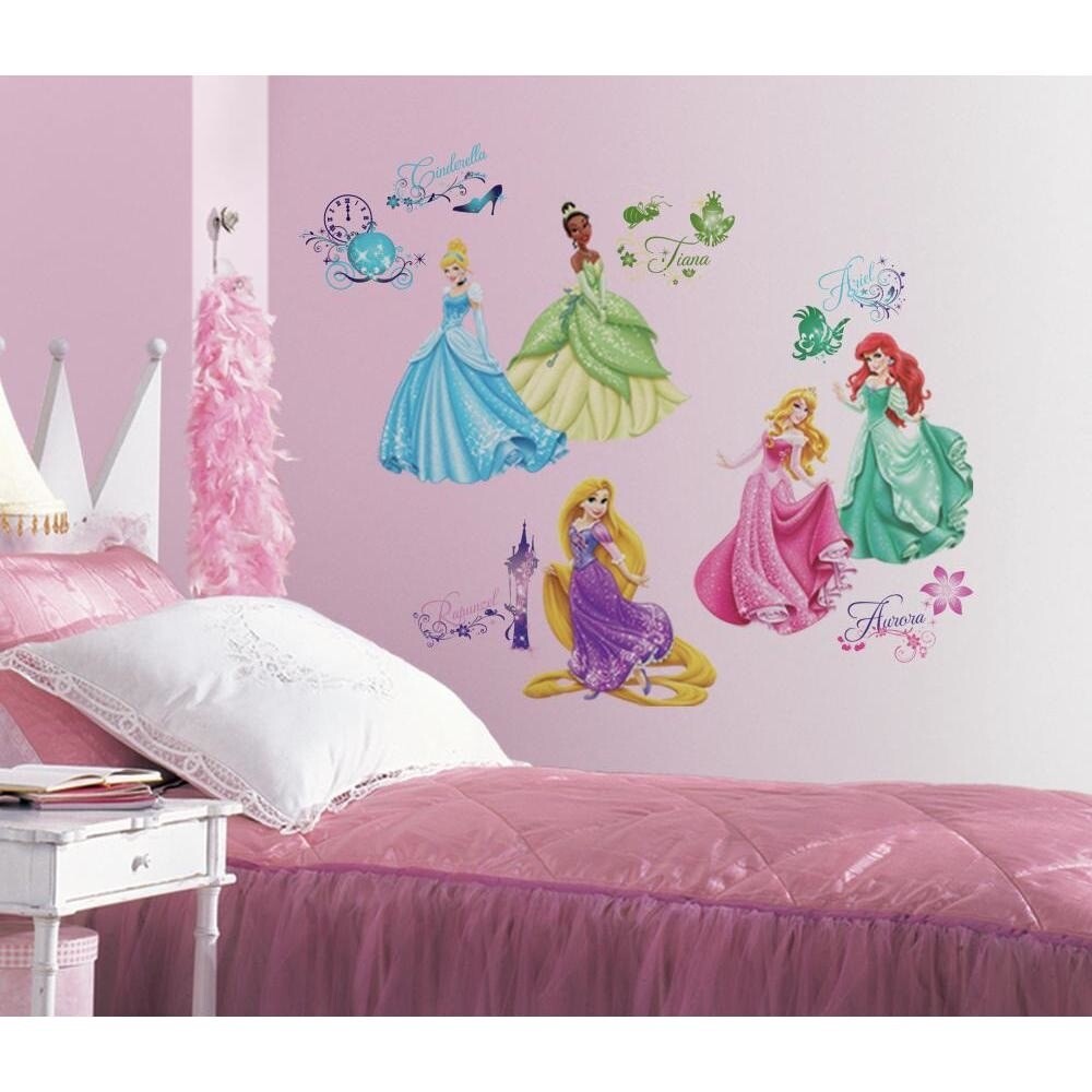 37 Disney Princess ROYAL DEBUT Wall Decals Ariel Rapunzel Glitter Stickers Decor