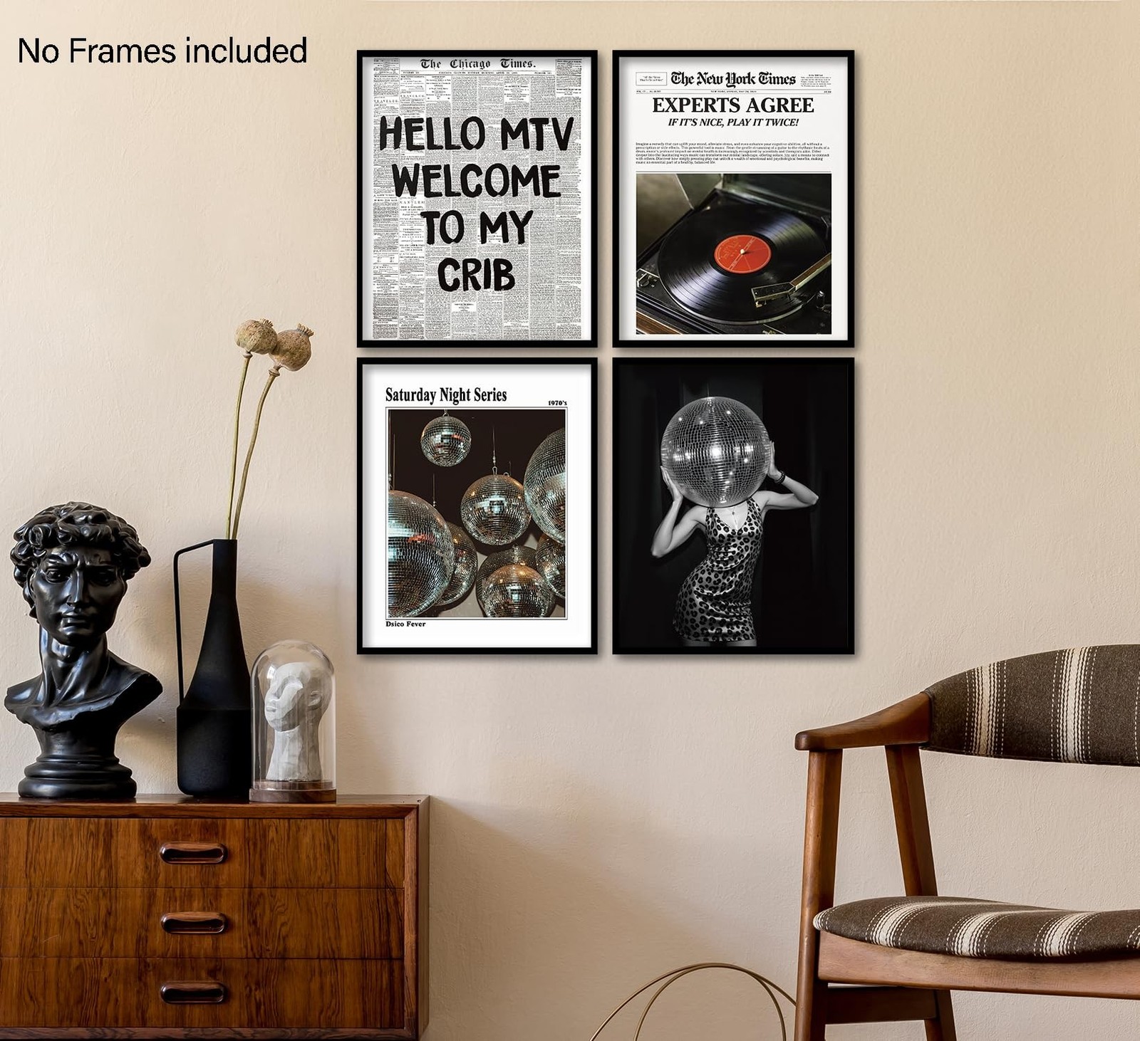 KDHTY Vintage 70s Disco Ball Newspaper Prints Wall Art,Retro Room Cheetah Pri…