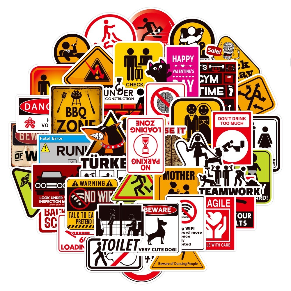 10 Random Funny Warning Sign Stickers Comic Decals Laptop Hydro Free Shipping!