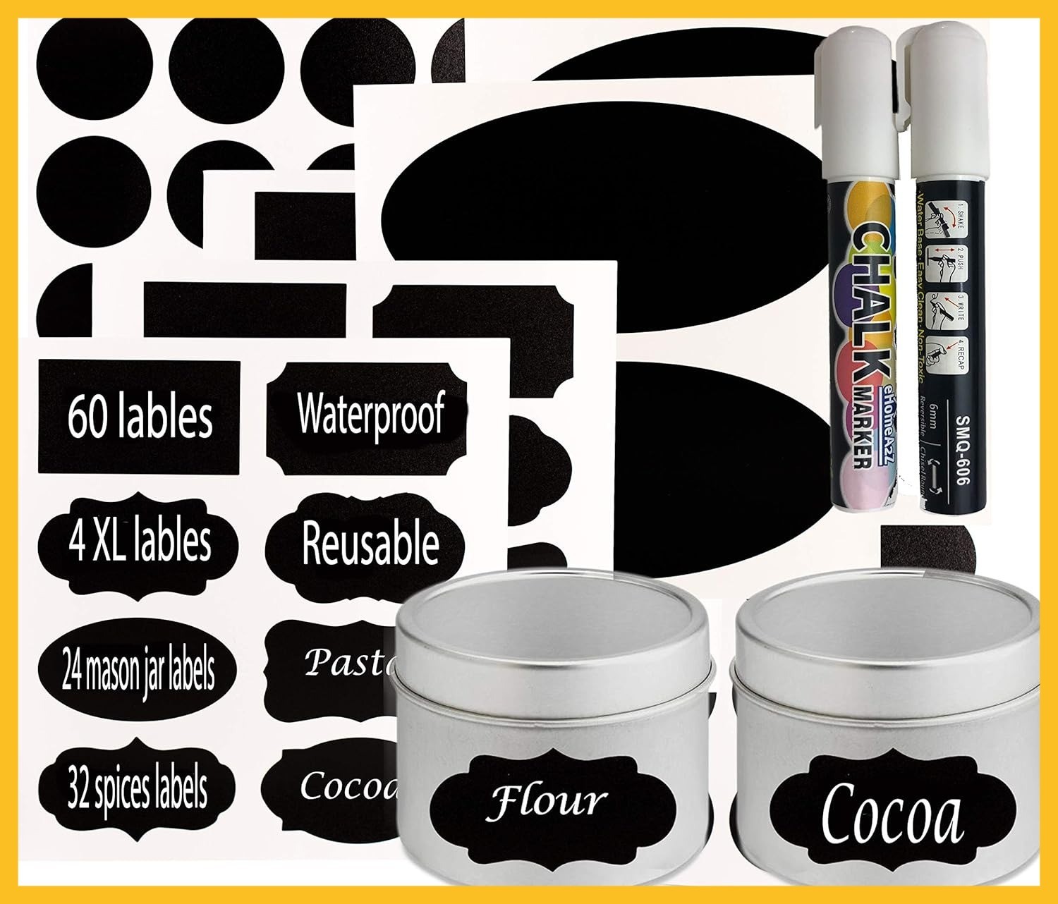 Chalkboard Jar Labels for Canning Mason Jars Premium Reusable Stickers Glass