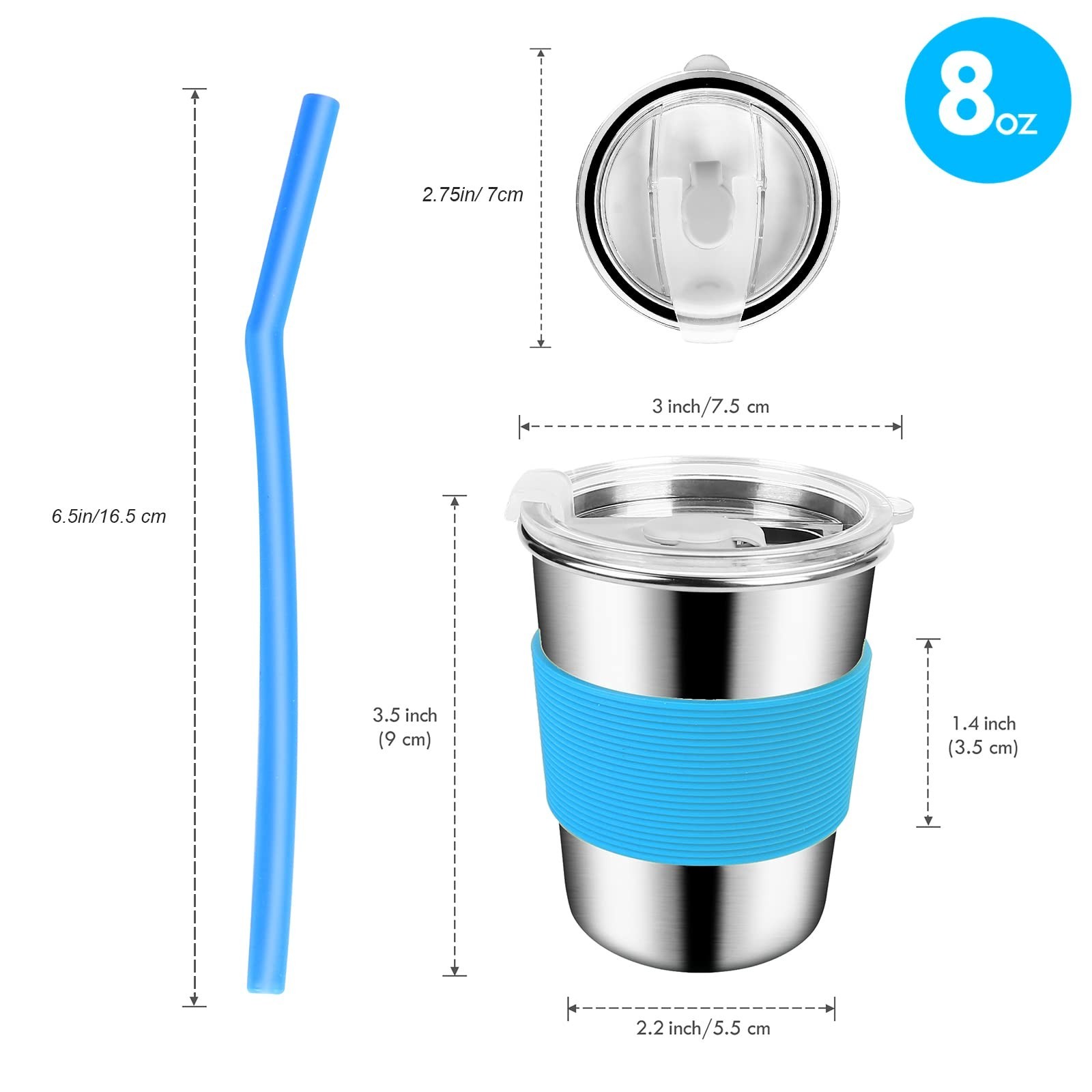 Yummy Sam 8oz Kids Stainless Steel Cups with Silicone Straws and Lids, 235ml …