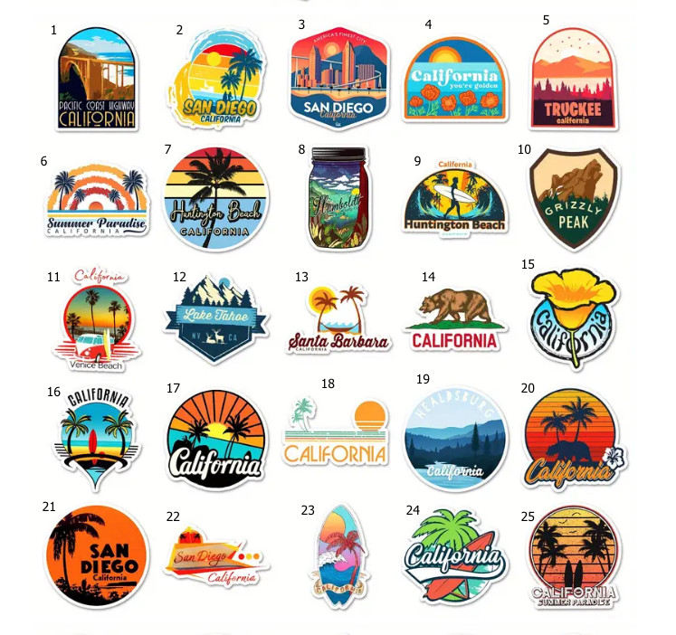 California Themed Vinyl Stickers – Select A Sticker – BUY2GET4FREE!