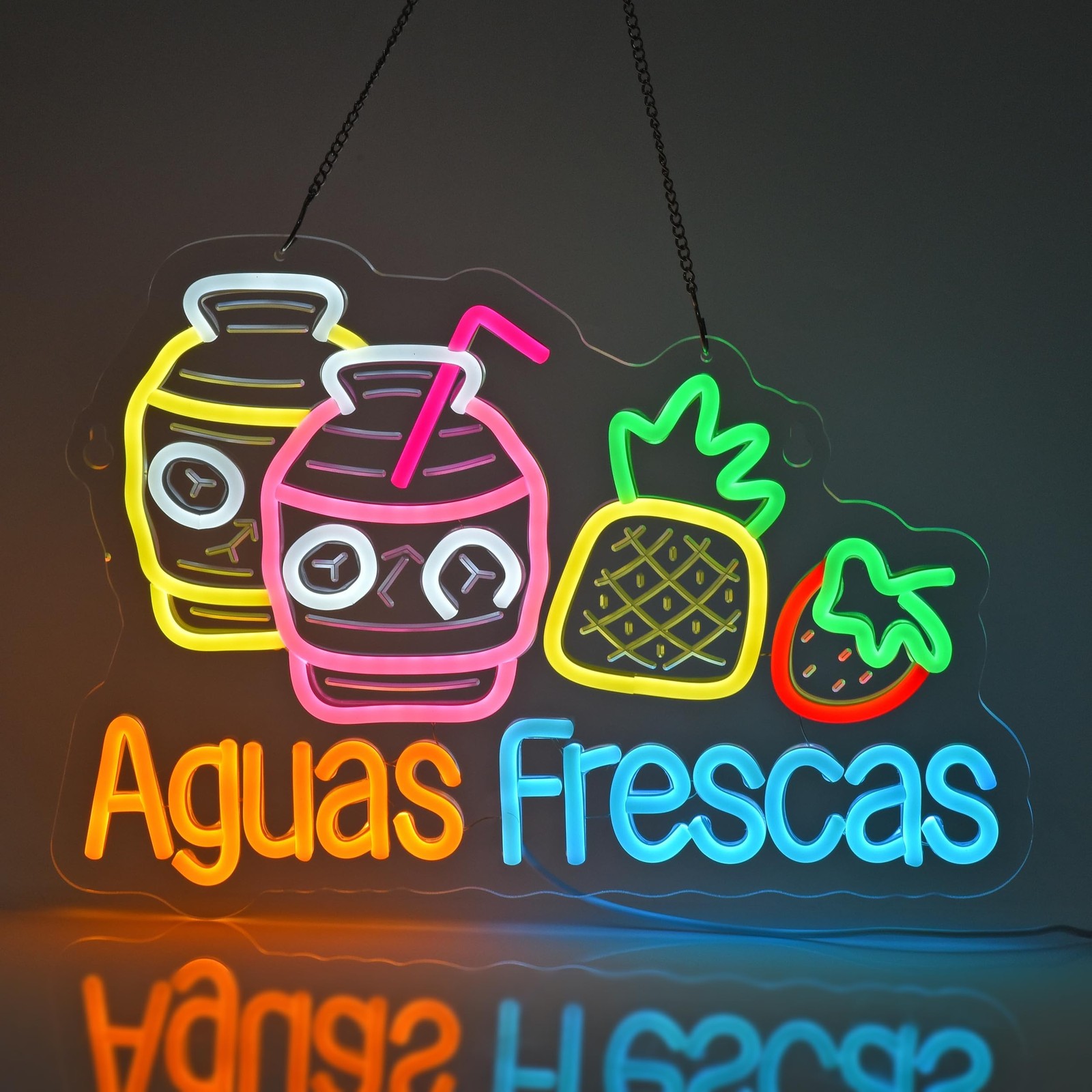 Aguas Frescas Neon Sign, Neon Lights Hanging Wall Art Decoration for Restaura…