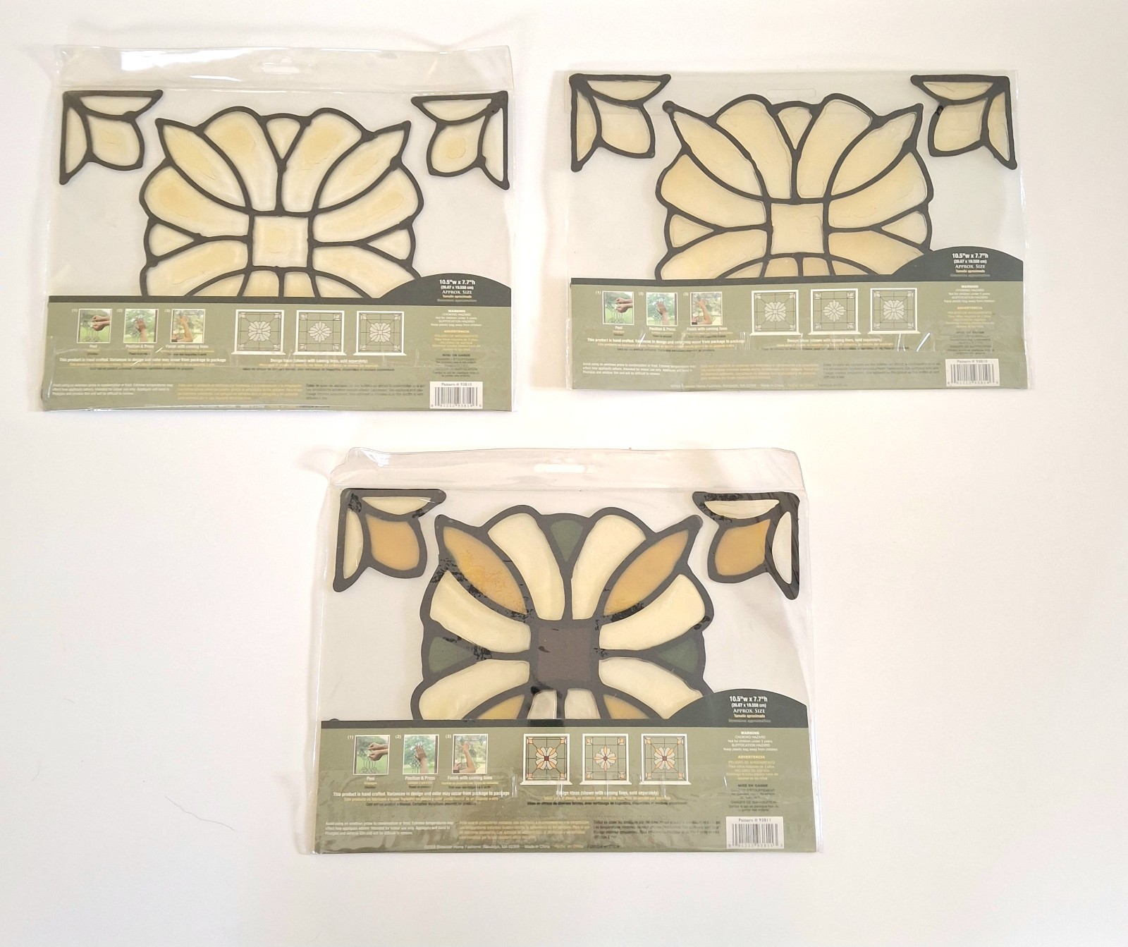 Brewster Home Fashion Set Stained Glass Appliques: 1 Essex Amber & 2 Essex Clear