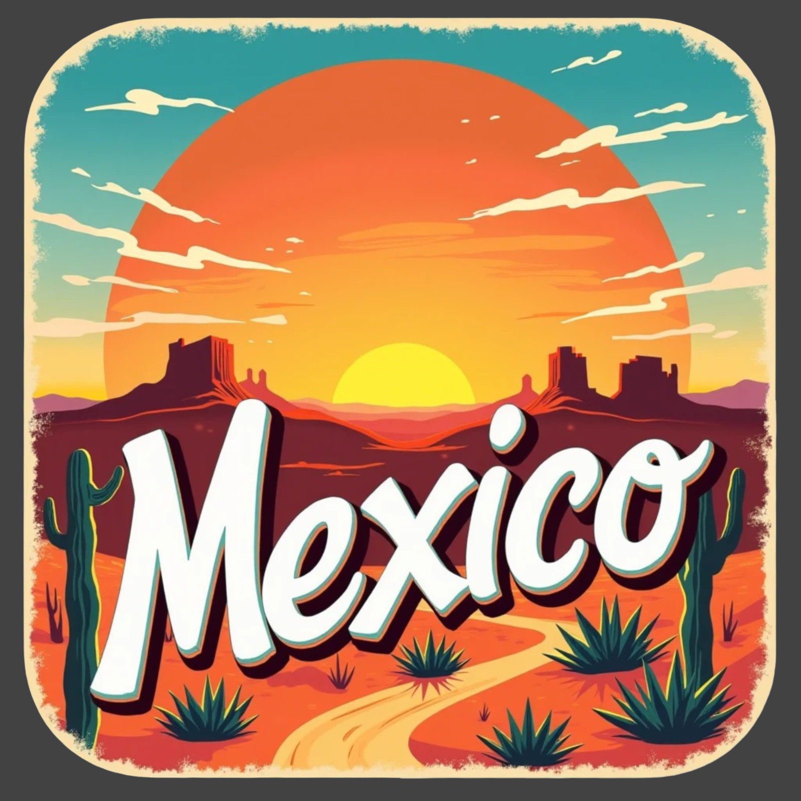 Mexico Sticker Vinyl Decal Desert Sunset Cactus Southwest Landscape Travel