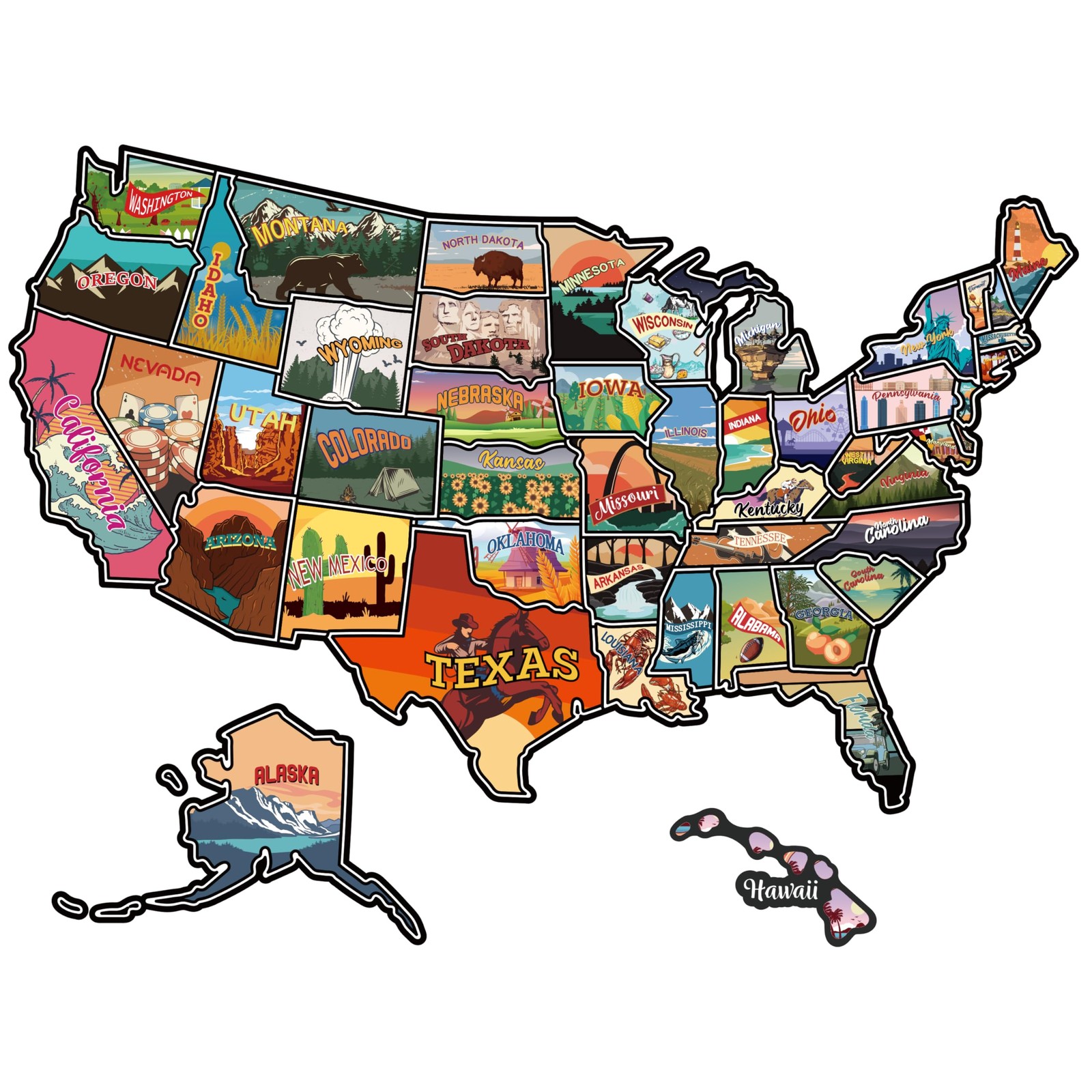 RV State Travel USA Map Sticker, United States Vinyl RV Travel Camper Trailer