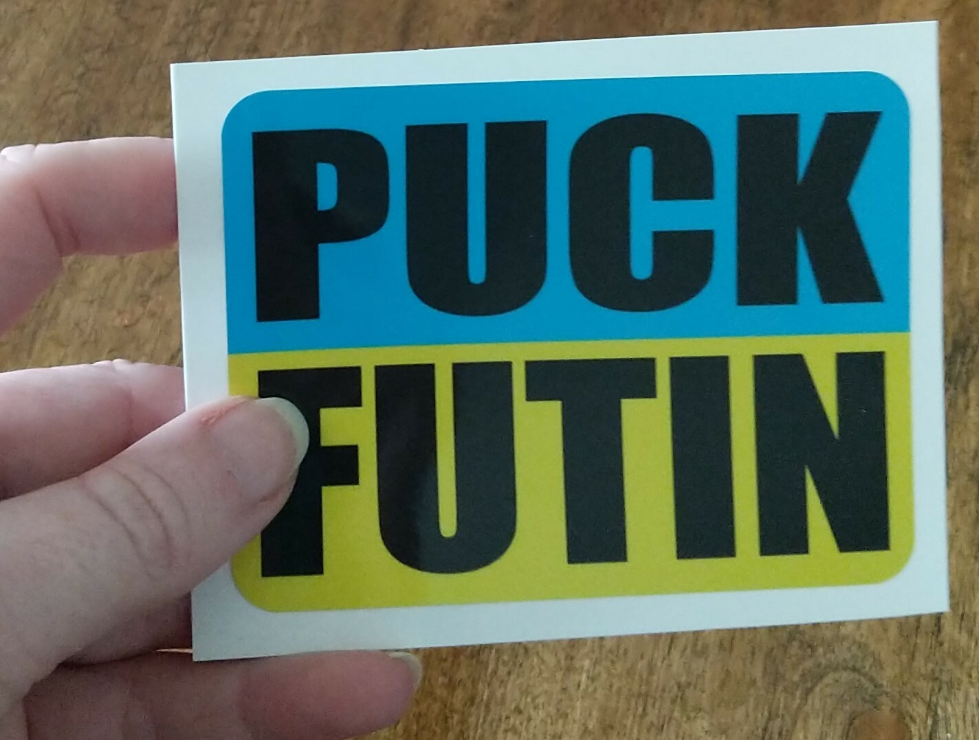 4×3" Puck Futin Decal Stand With Ukraine Putin Ukranian Flag Colors Support
