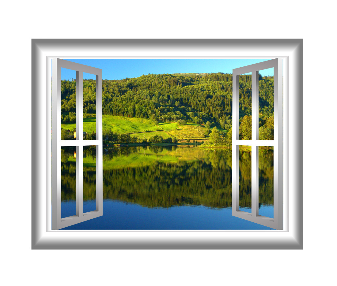 Lake Wall Decal 3D Nature Wall Stickers Window Peel And Stick Mural VWAQ-NW27