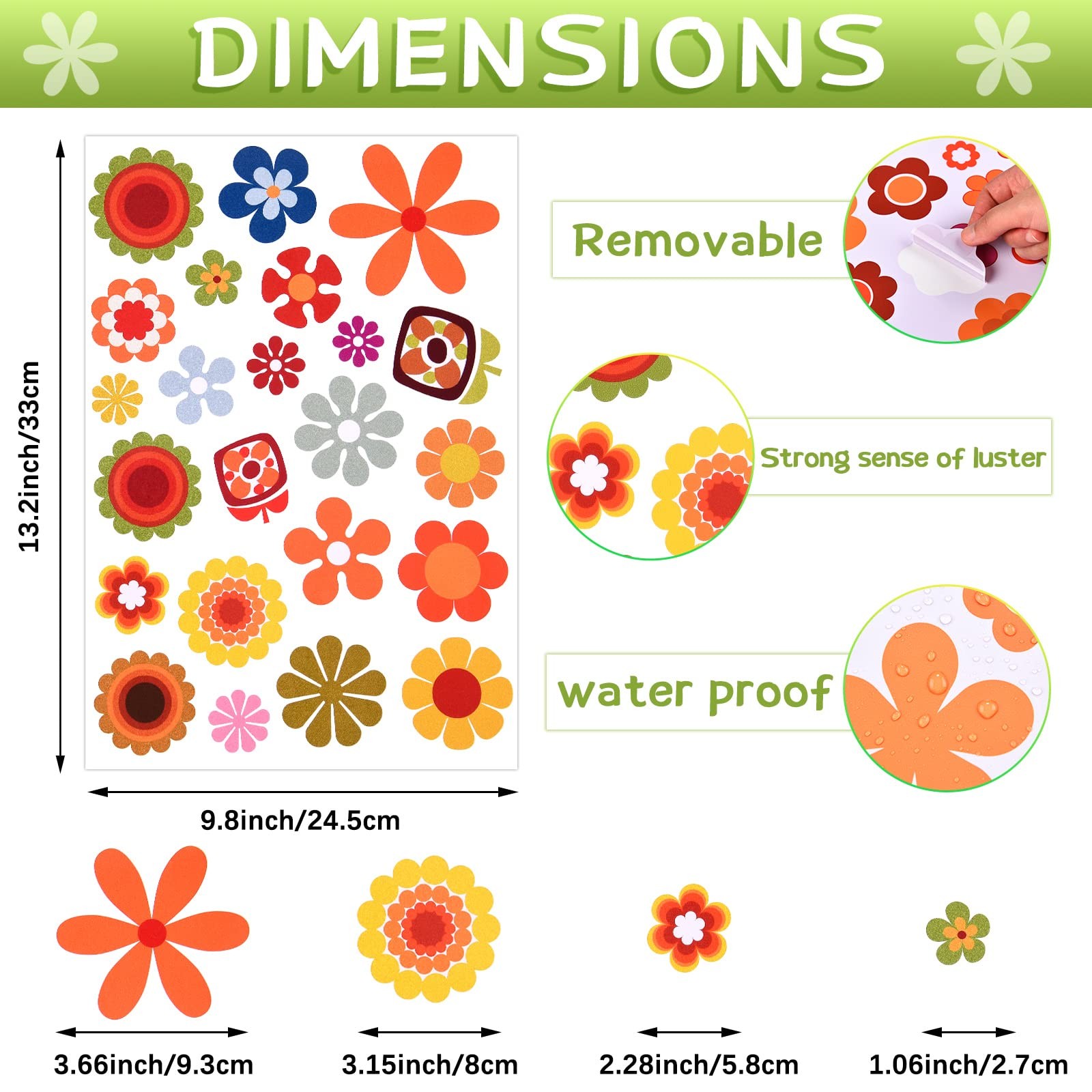 Daisy Stickers 135 Pcs Flower Car Decals 60's Hippie Stickers Daisy Vinyl Retro