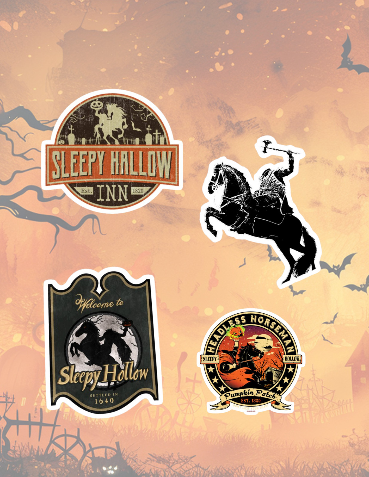 Sleepy Hollow Headless Horseman Halloween 4pc Sticker Pack