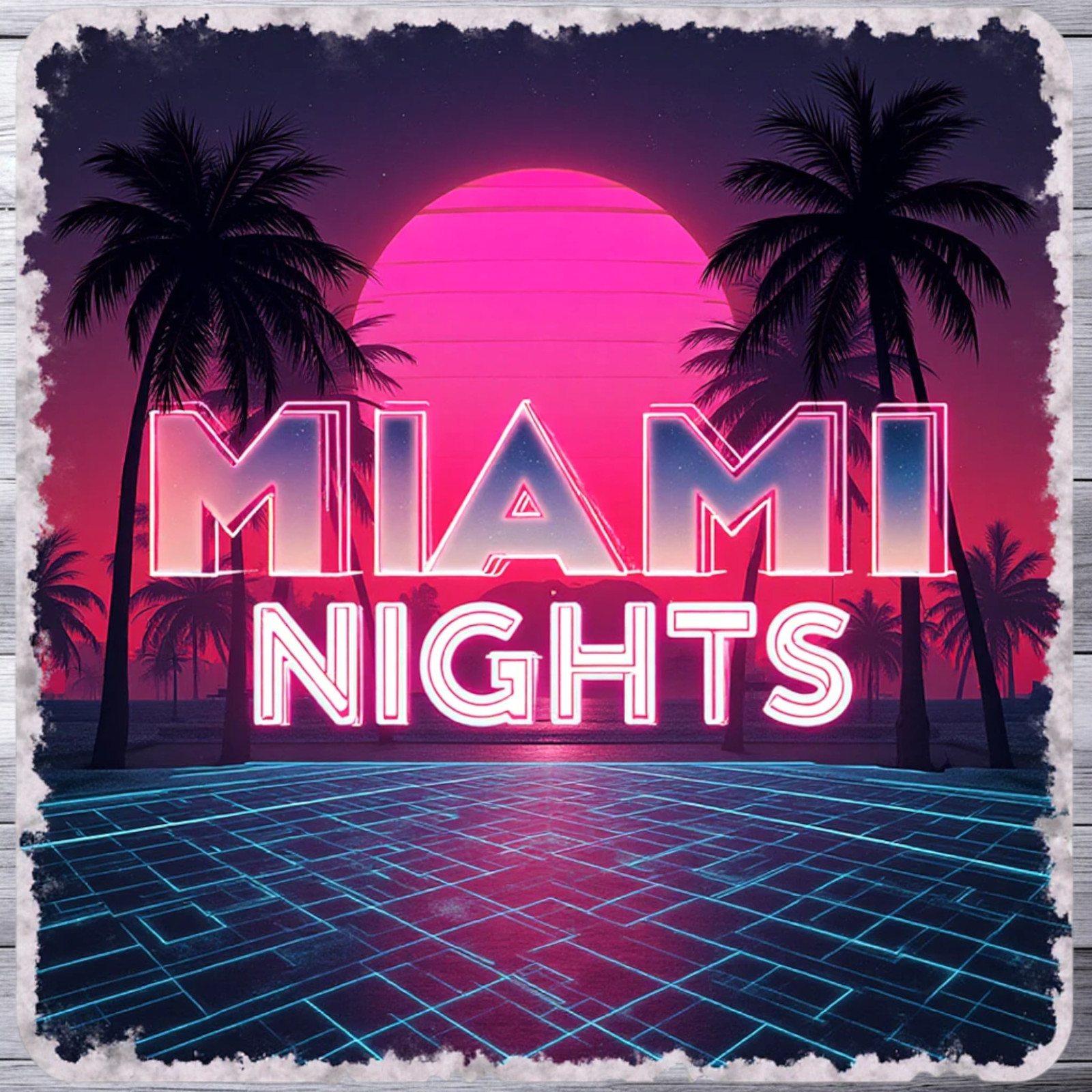 Miami Sticker Vinyl Decal Neon Sunset Palm Trees Retro Nights Vaporwave