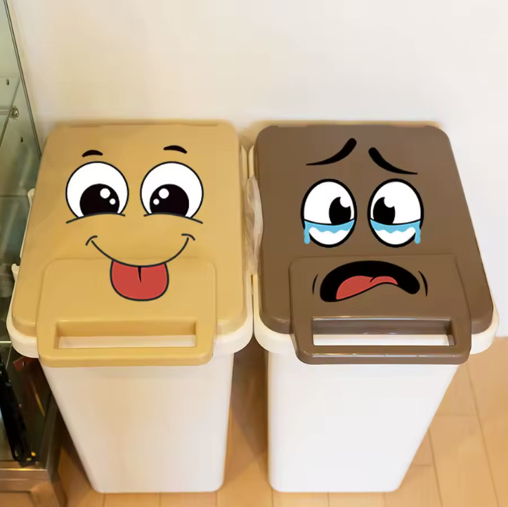 4pcs Cartoon Face Stickers Self Adhesive Funny Trash Can Toilet Decor – NEW