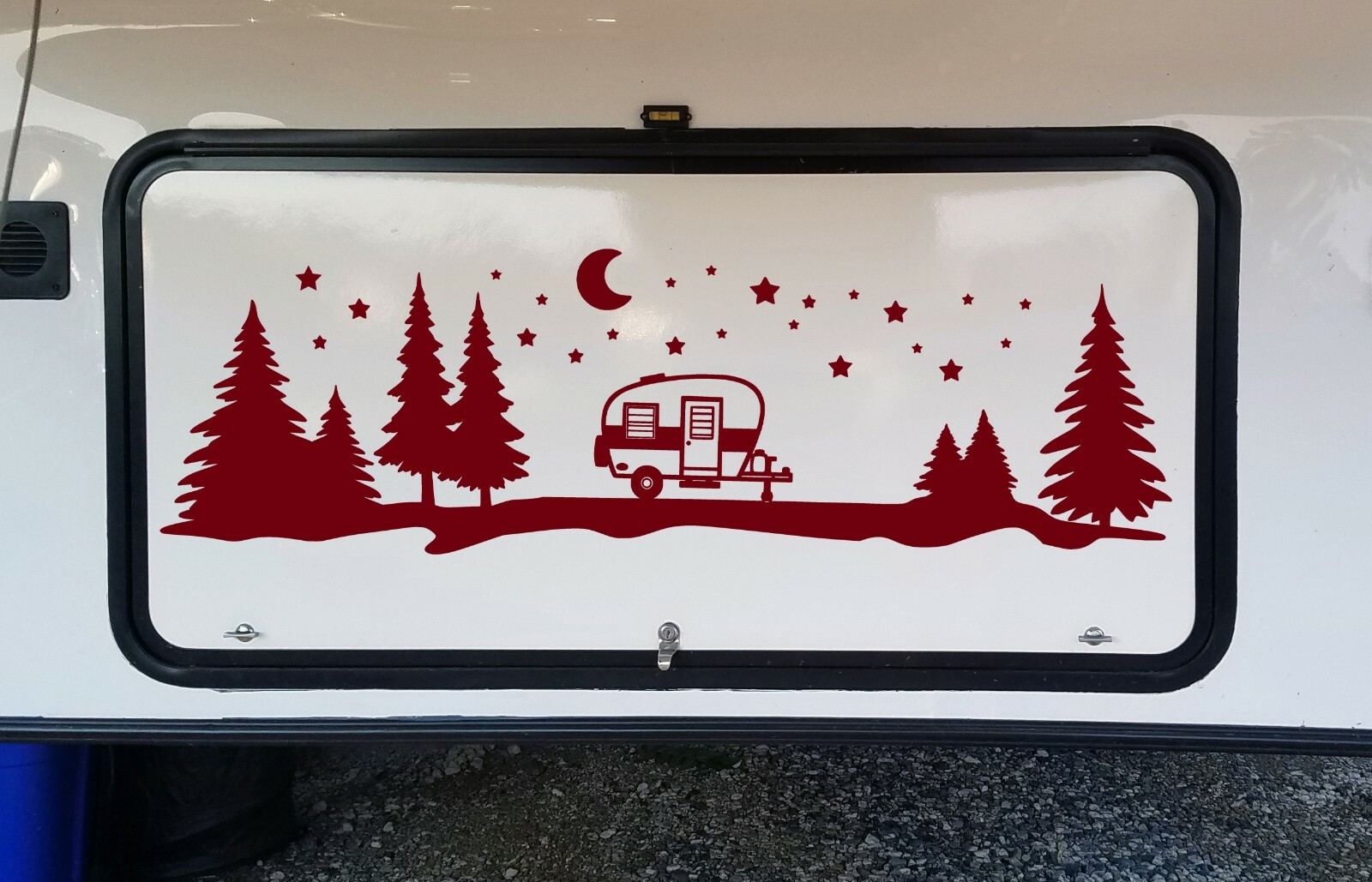 Travel Trailer Moon Scene Vinyl Decal | Camper Graphics Trees Stars | Die Cut