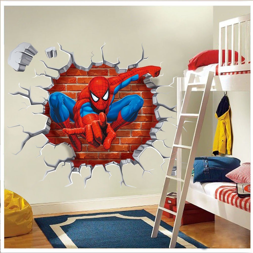 Cartoon Spiderman Wall Stickers Kids Nursery Boys Bedroom Decor Vinyl Decals