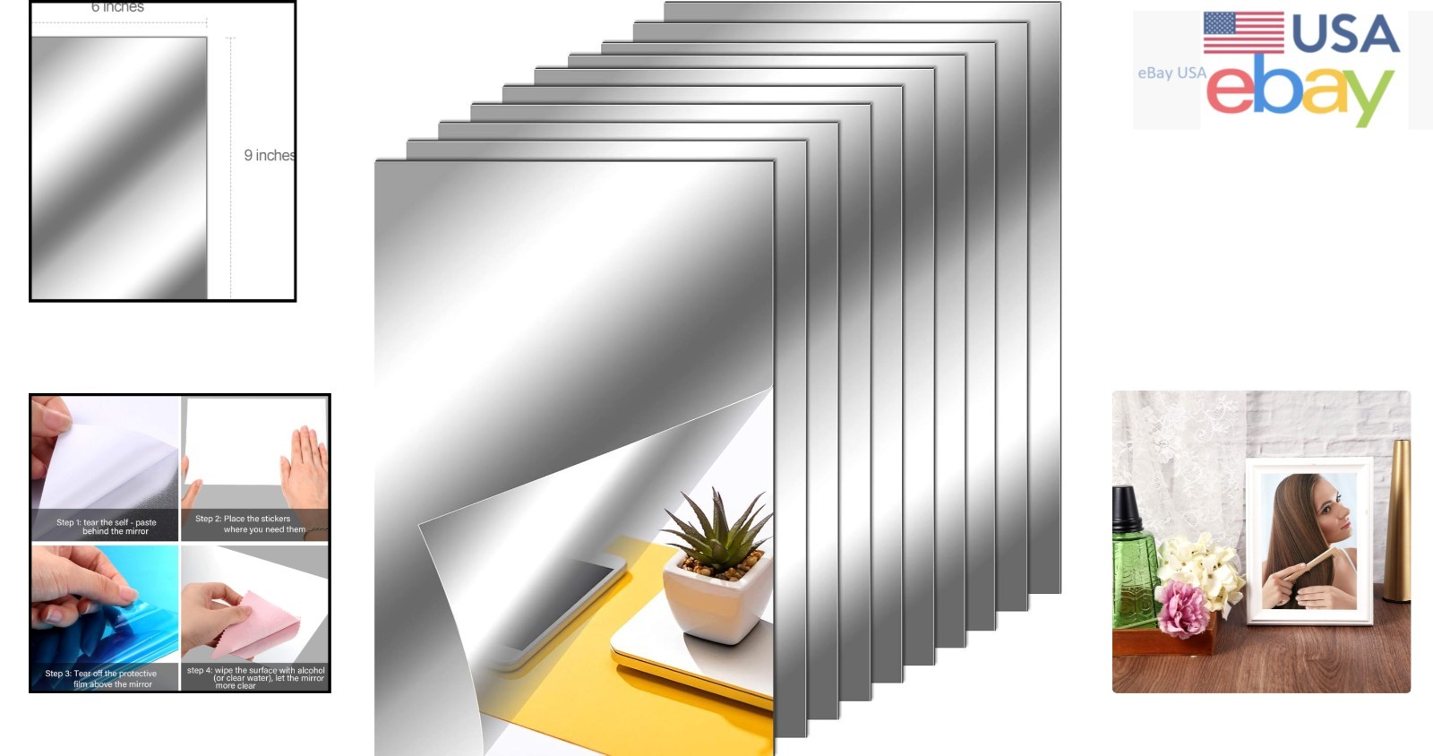 Reflective Flexible Mirror Stickers – 6 x 9 Inches, Perfect for Home Decor