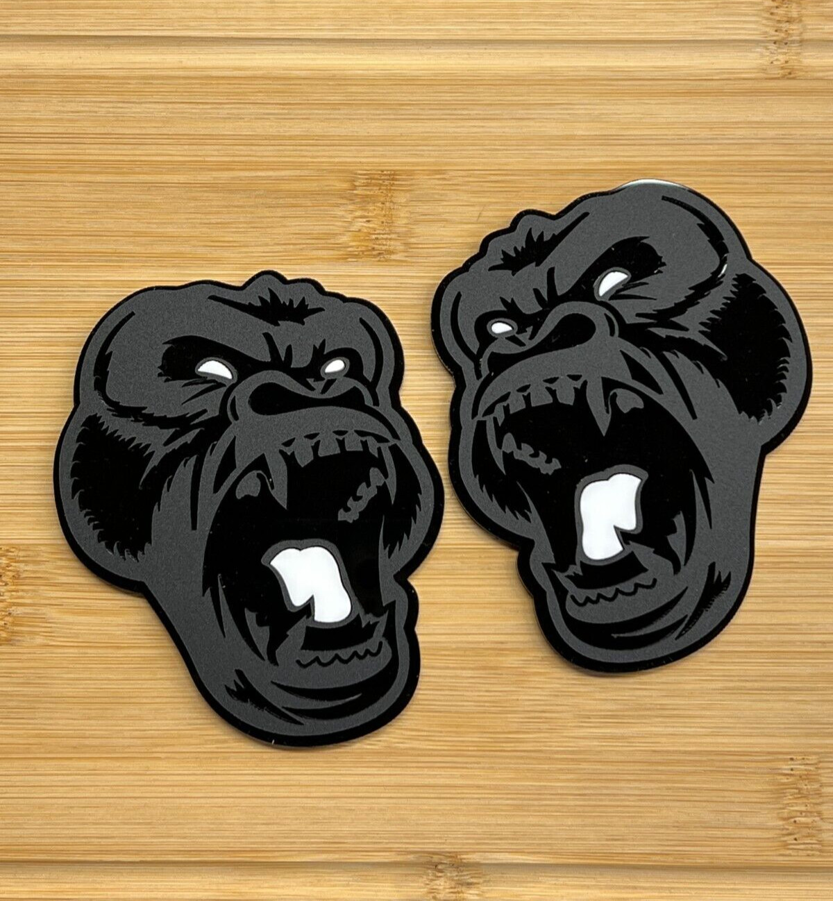 Angry Gorilla White Eye Car Truck Emblem Badge Matte Black /Black Custom PK of 2