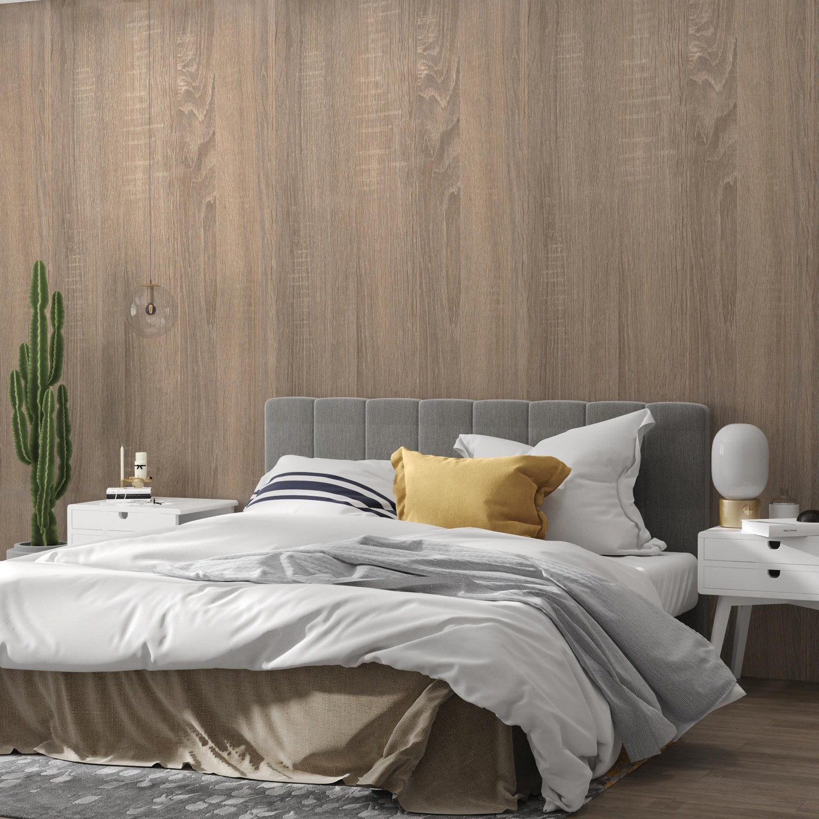 JSEVEM 24"×197" Thick Light Brown Grey Oak Wood Wallpaper Peel and Stick Wa