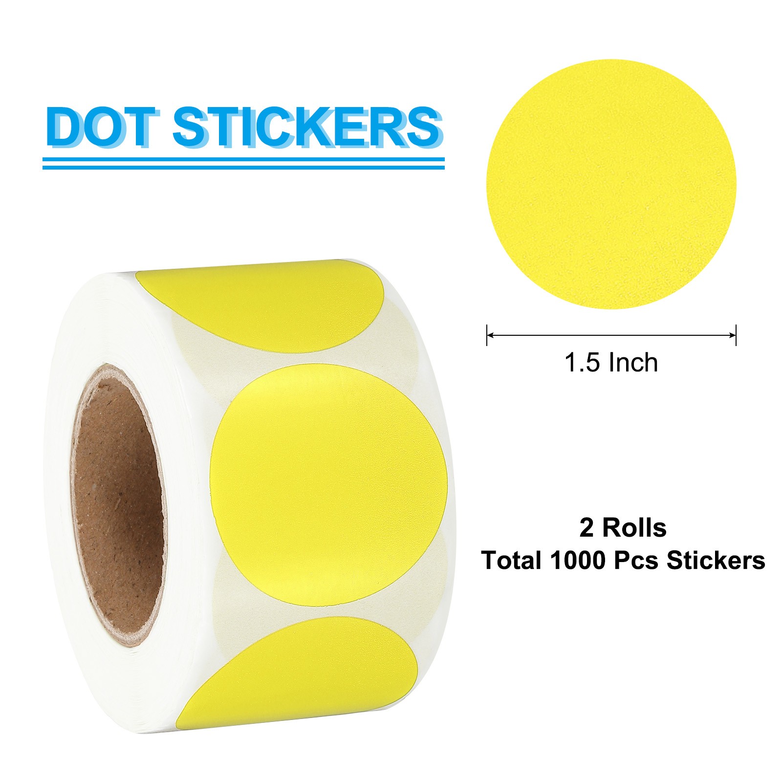 1.5 Inch Round Thermal Label Stickers, Yellow (2Rolls/Total 1000Pcs)