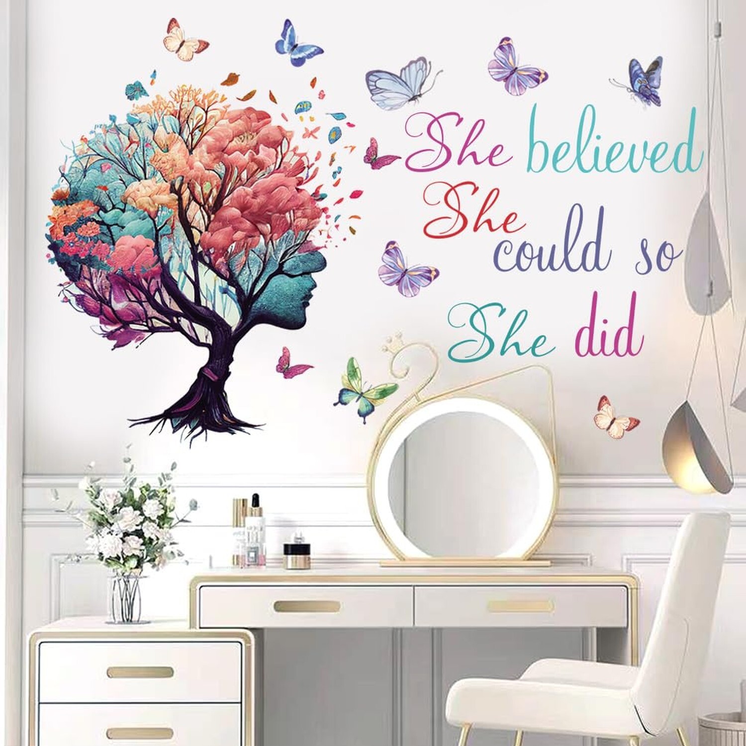 Inspirational Wall Decal Quotes She Believe She Could So She Did Tree Wall St…