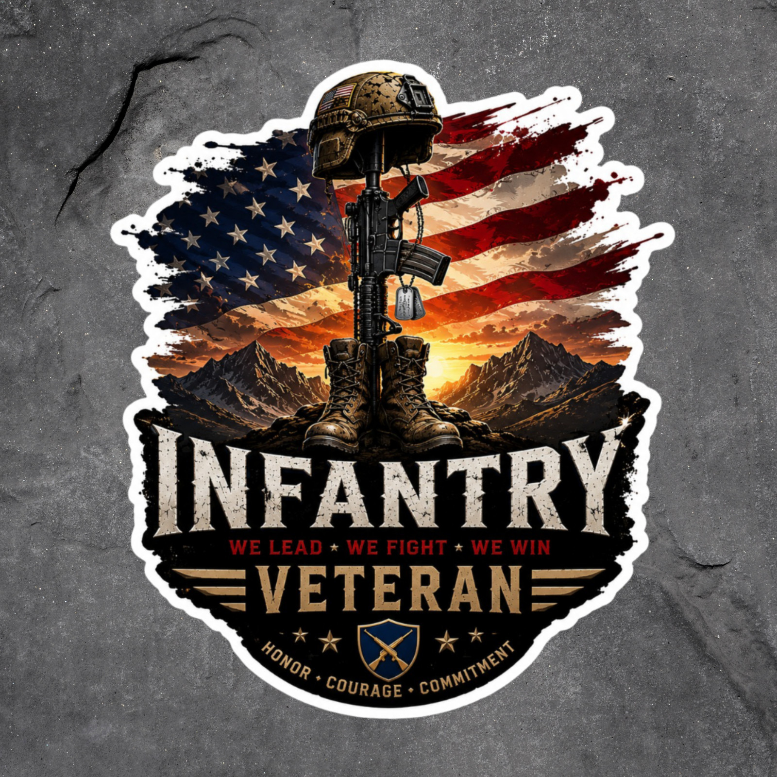 Veteran Sticker Vinyl Decal Infantry Veteran Military Patriotic American Flag