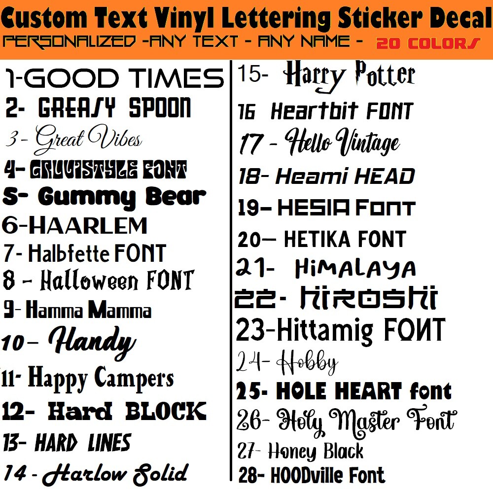 Custom Made Decal Vinyl Lettering Sticker ANY TEXT – ANY NAME – 20 Colors [5