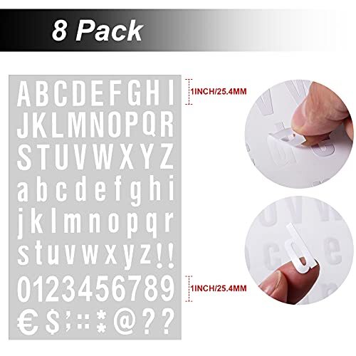 8 Sheets Self Adhesive Vinyl Letters Numbers Kit, Mailbox Numbers 1 Inch White