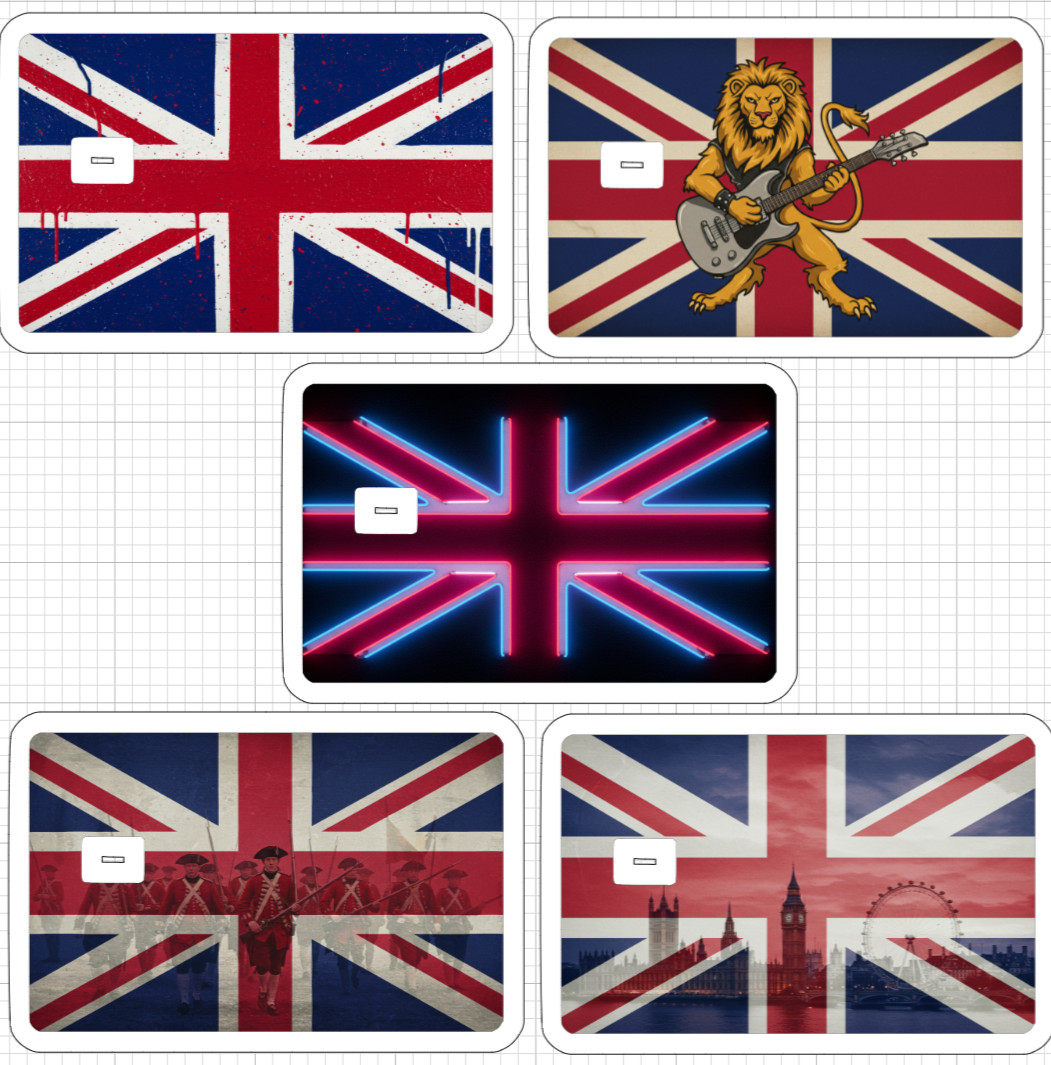 Union Jack Flag Credit Debit ATM Card Skin Sticker Art England Europe Lion Neon