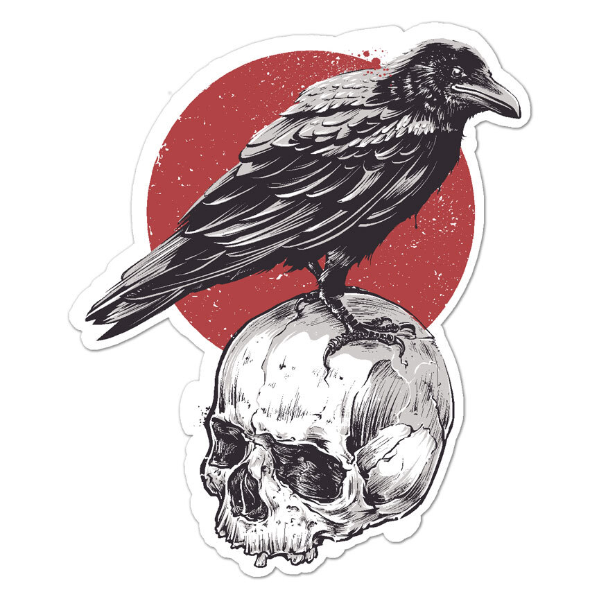 Raven Crow Skull, Vinyl Decal Sticker, Indoor Outdoor, 3 Sizes, #8940