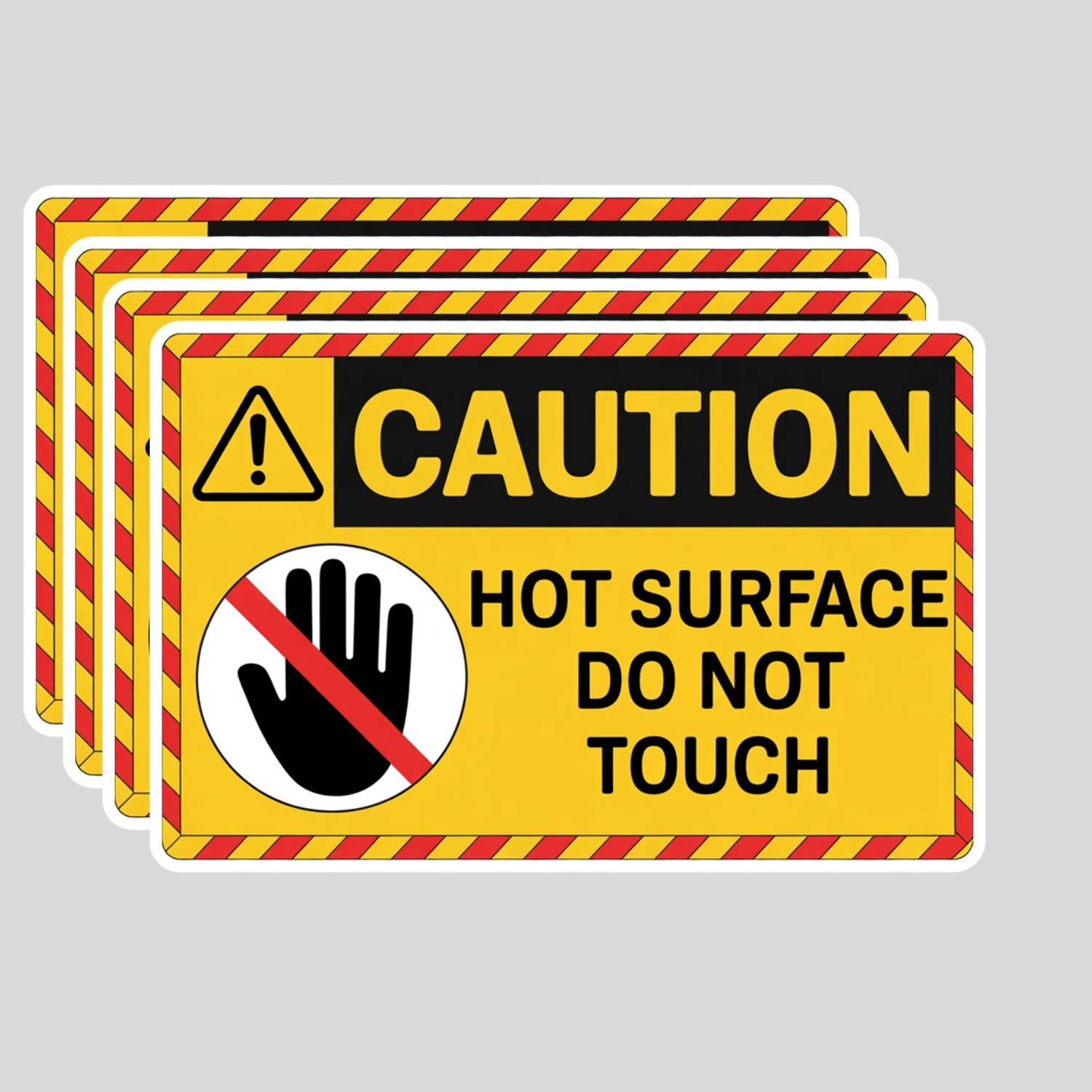 4PCS Caution Hot Surface Do Not Touch Stickers – Safety Warning Vinyl Decals –