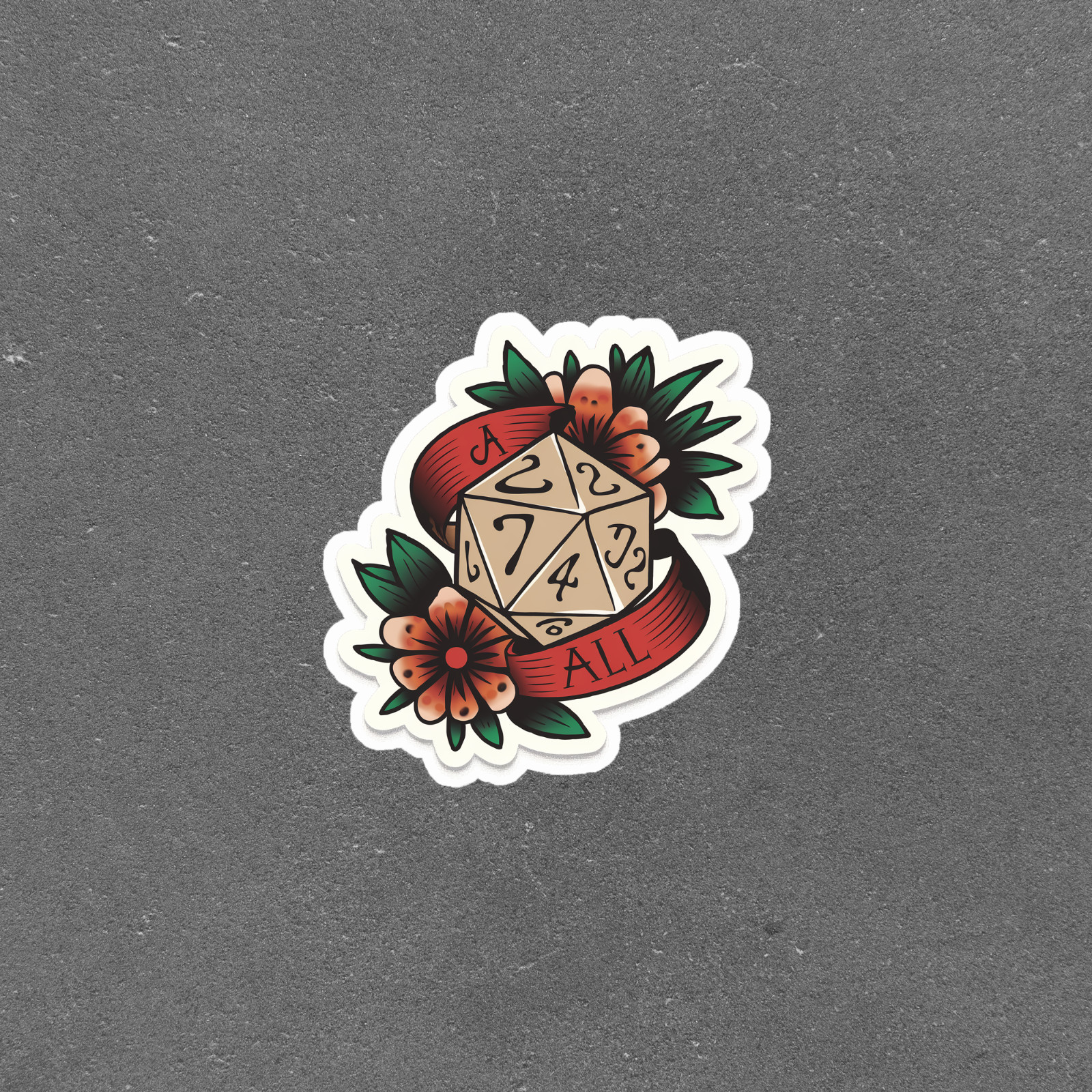 D20 All Natural Floral Tattoo Sticker – Geeky Gamer Gift Idea #5934