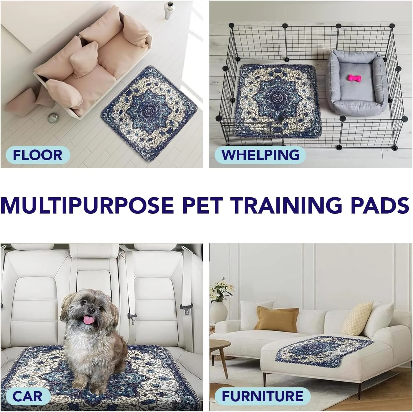 PUPIBOO Washable Pee Pads for Dogs and Cats – Super Absorbent Reusable Puppy Tra