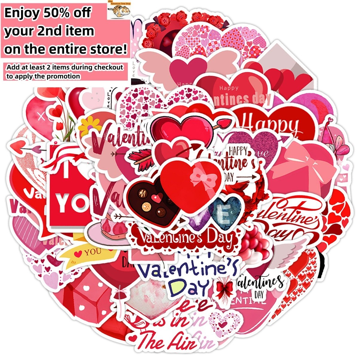 50Pcs Stickers Valentine's Day Heart Love Laptop Phone Luggage Car Fridge Vinyl