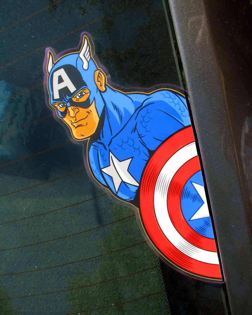 BIG Peeking CAPTAIN AMERICA Clear Vinyl Sticker Marvel Truck Car Avengers Decal
