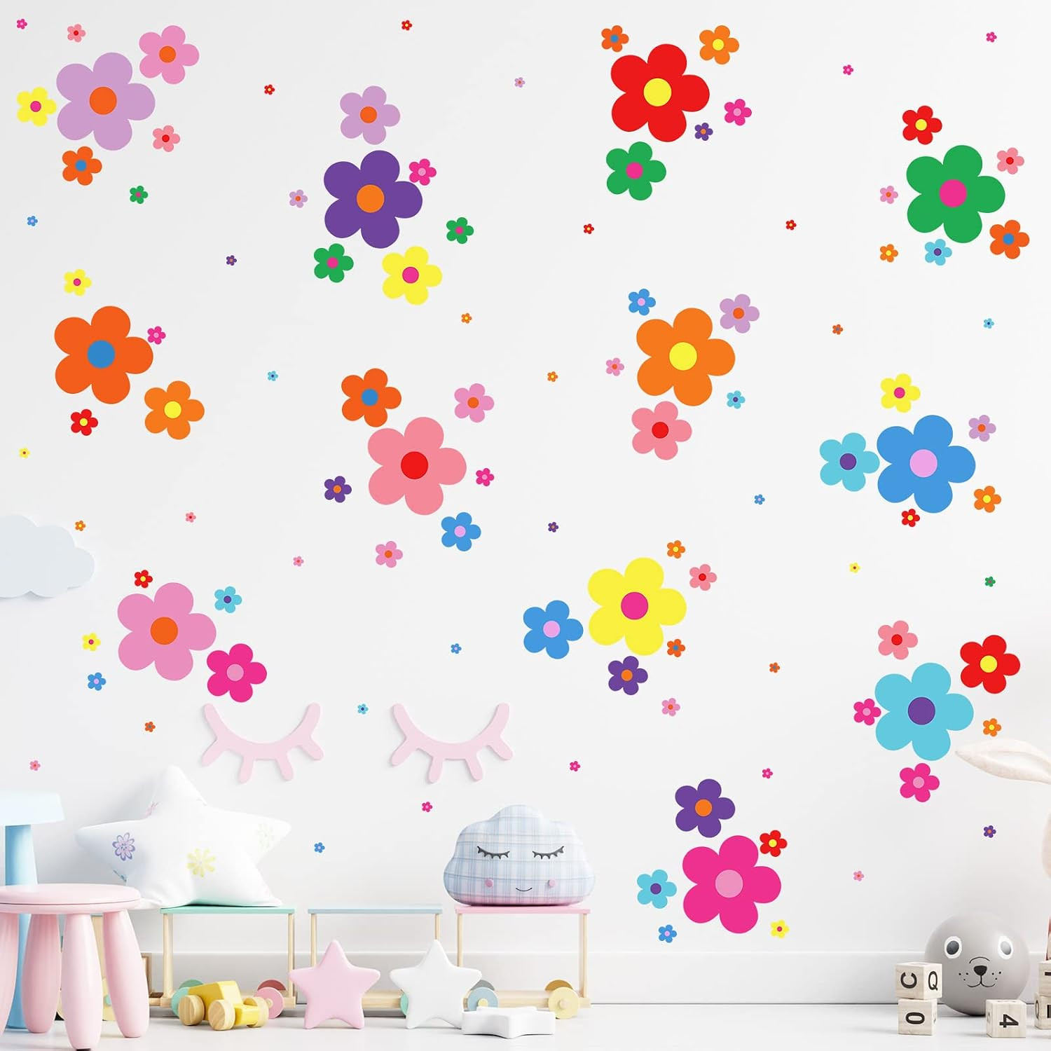 288 Pcs Colorful Floral Wall Stickers for Nursery Bedroom (9.1 X 11.4 Inch)