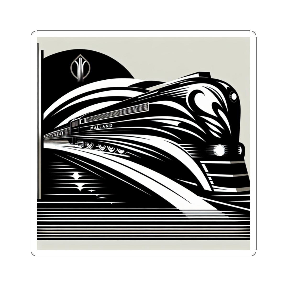 Sticker Art Deco Speeding Streamline Train Illustration Retro Transportation