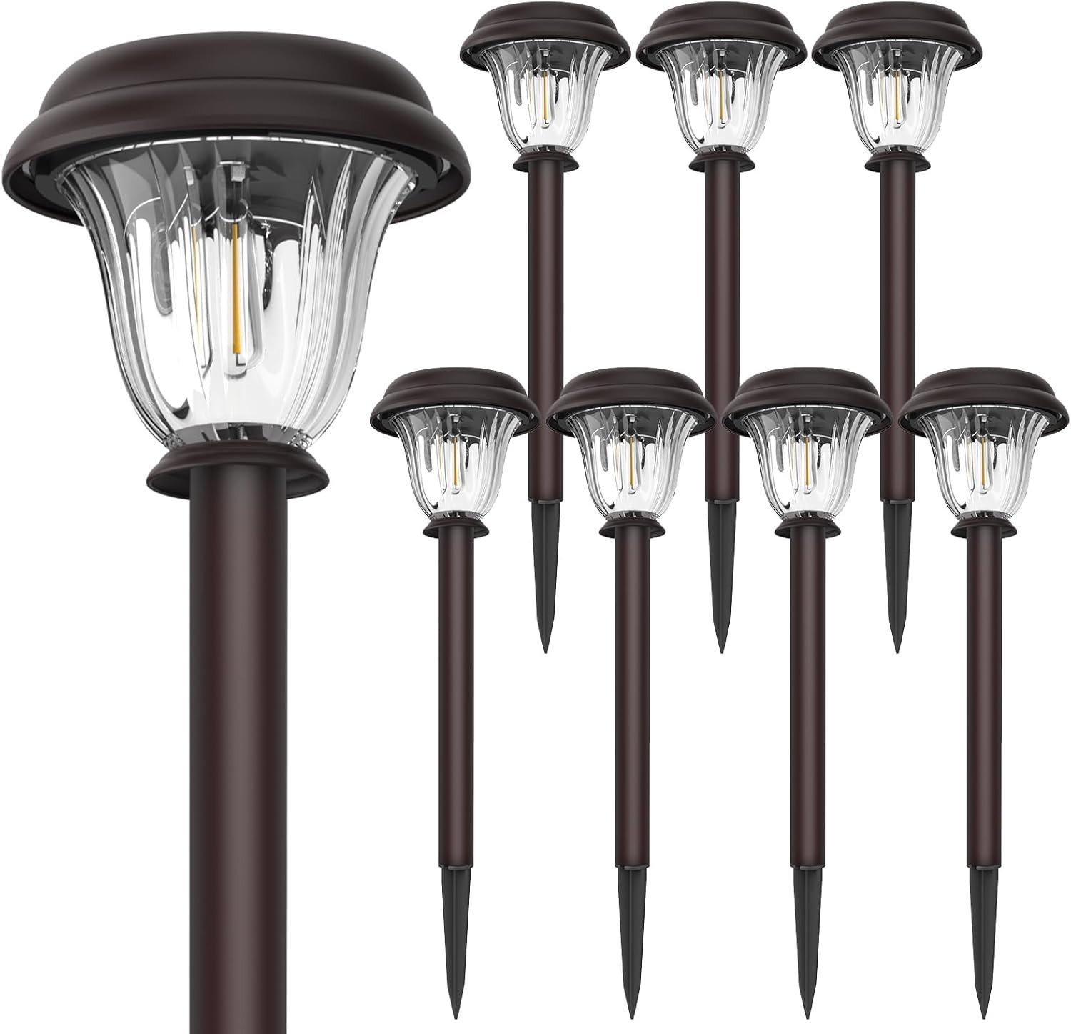 8 Pack Solar Lights Outdoor, Stainless Steel Glass Solar Pathway Lights, Auto…