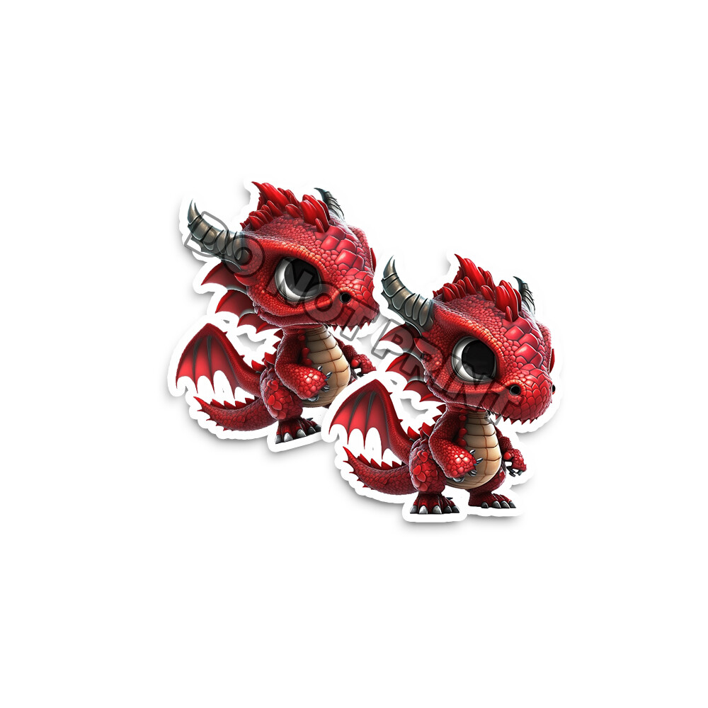 Baby Dragon Stickers Red Dragons with Bat Wings Die Cut Decals Set of 2 M33029