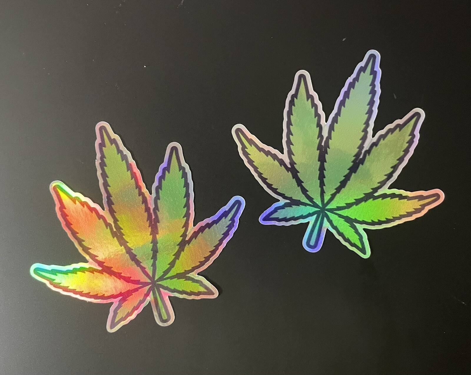 X2 Holographic MARIJUANA POT LEAF Vinyl Decal Stickers Bumper Legalize Weed Fun