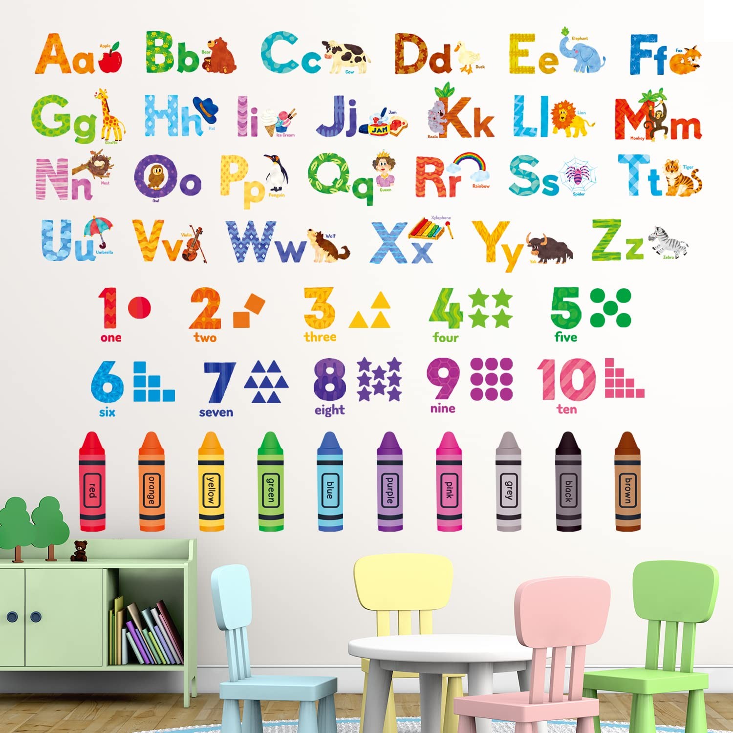 DS-8044 Animal Alphabet Numbers Colour Decals Stickers Peel and Stick Removab…