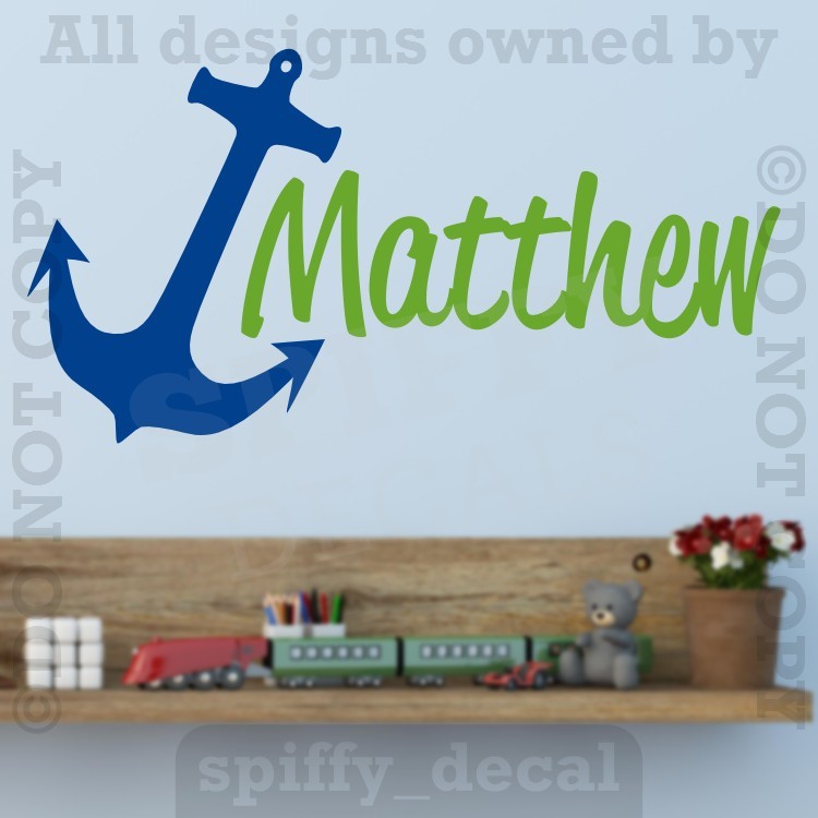 MONOGRAM Personalized Name Vinyl Wall Decal Sticker Nursery Boy Girl Boat Anchor