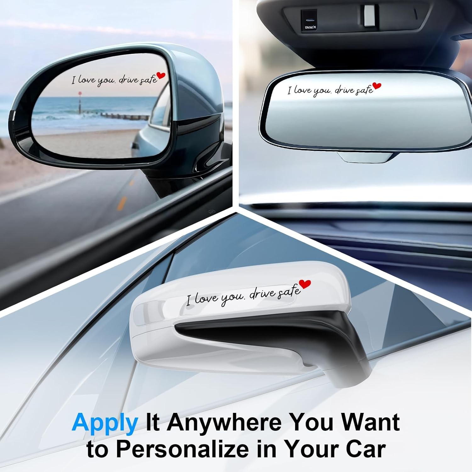 4PCS Rearview Mirror Stickers – I Love You Drive Safe Car Decals