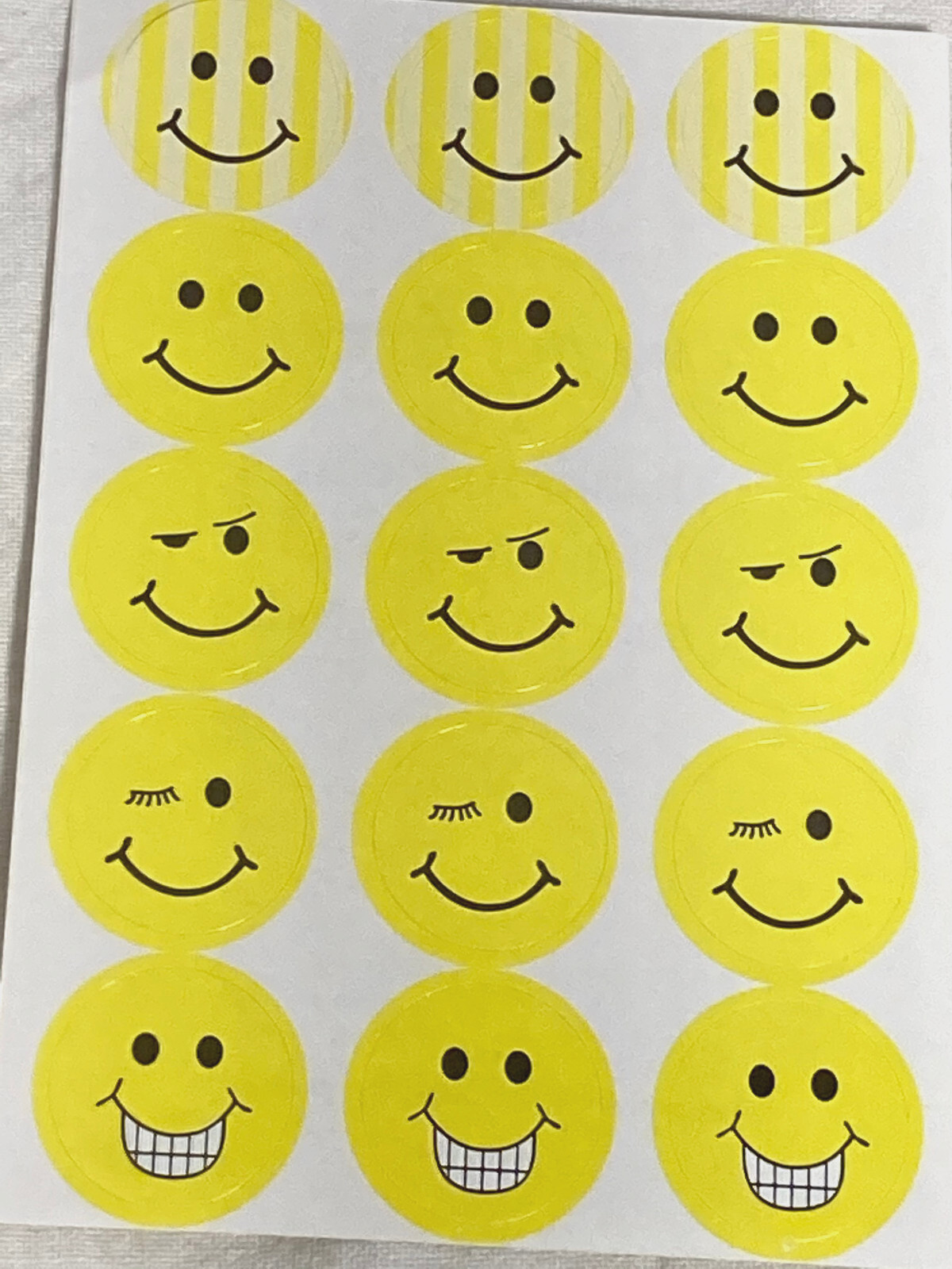 Vntg Happy Smiley Multi -Face Adhesive Craft Stickers 1" H. Yellow 2 Sheets